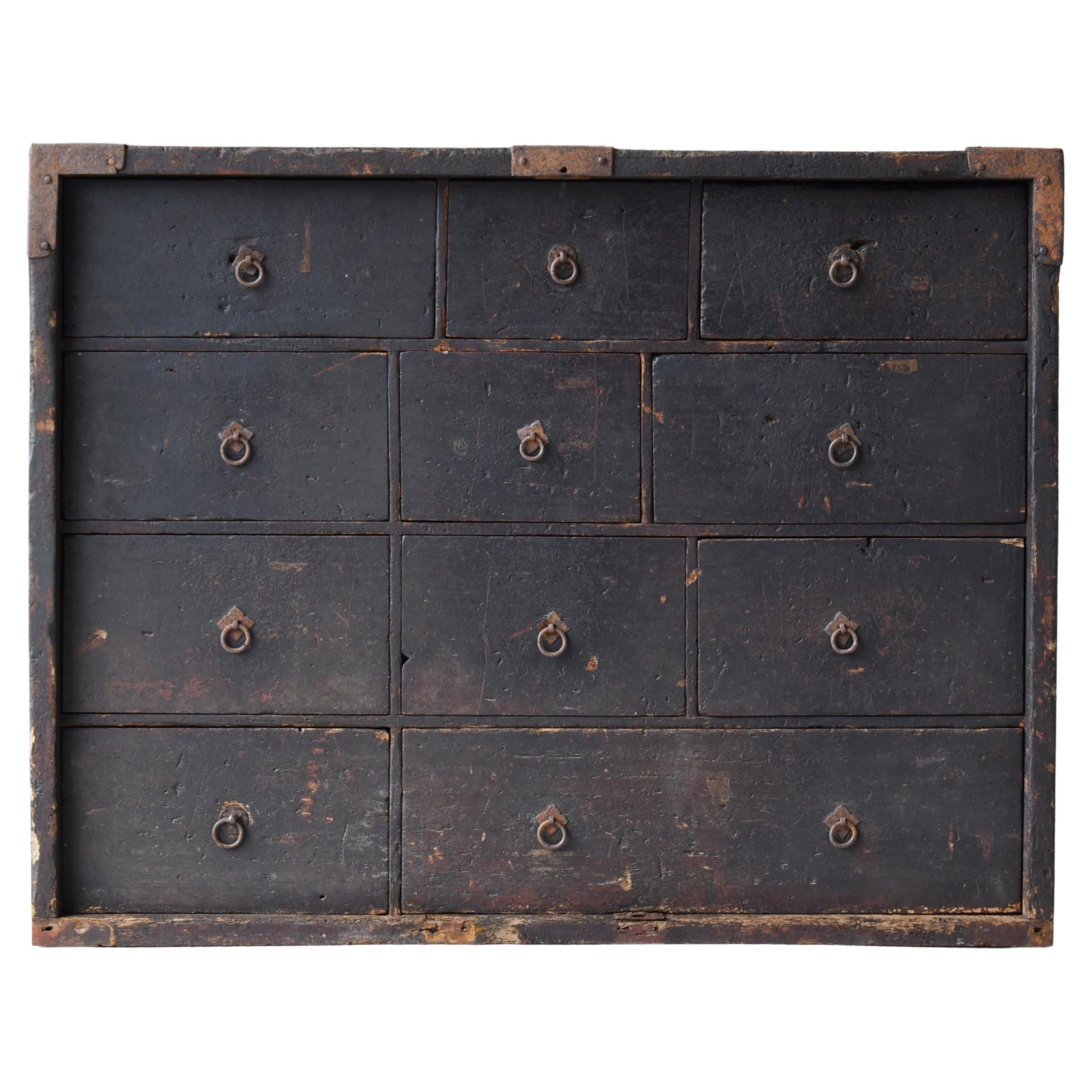 Japanese Antique Black Drawer Chest 1716s-1736s / Tansu Sideboard Wabi Sabi
