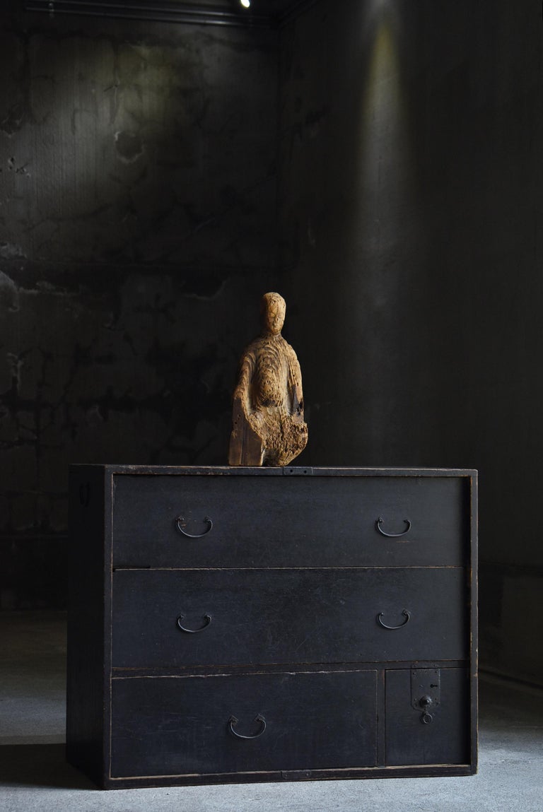 Japanese Antique Black Drawer Chest 1860s-1900s / Tansu Sideboard