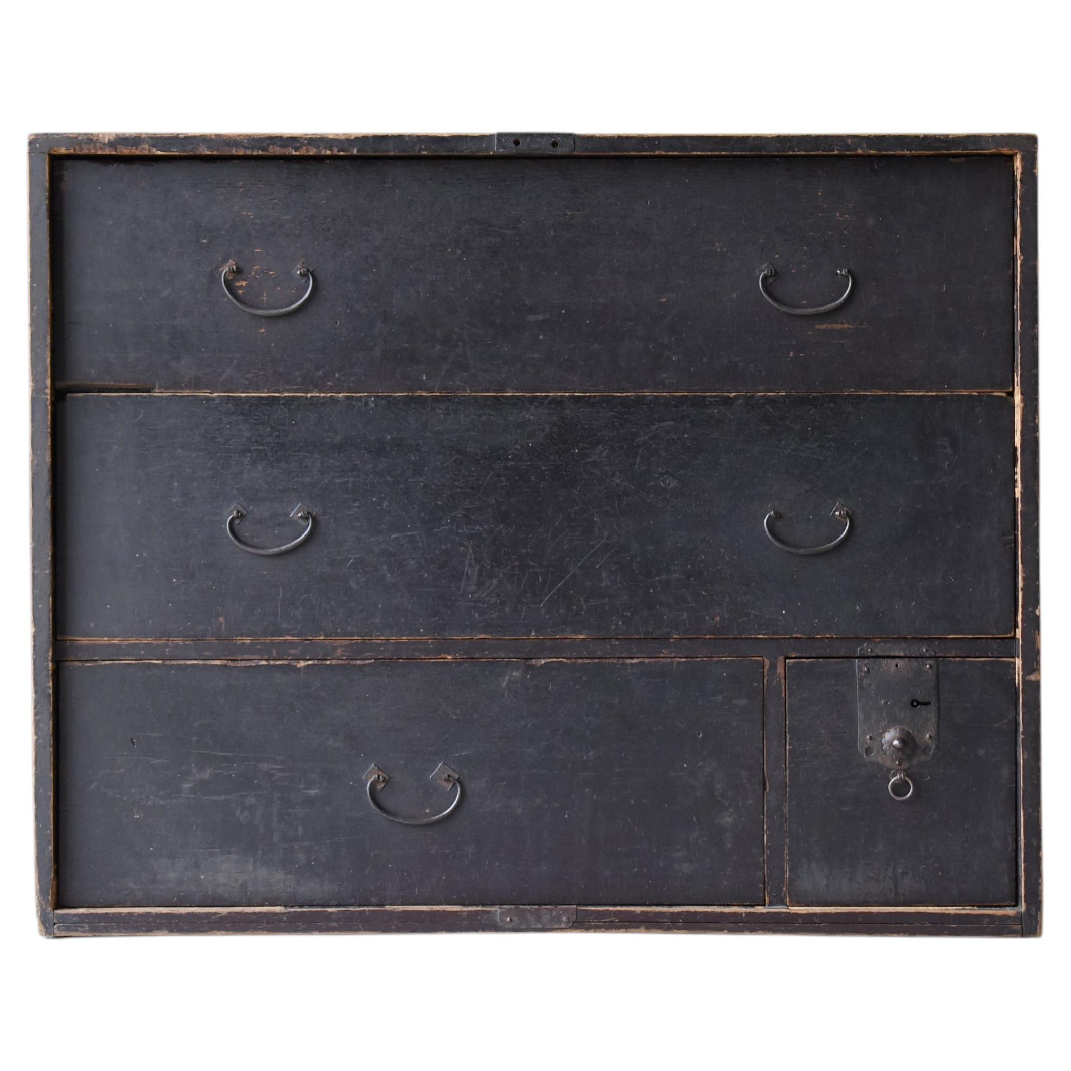 Japanese Antique Black Drawer Chest 1860s-1900s / Tansu Sideboard