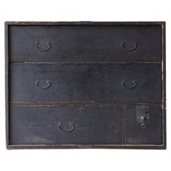 Japanese Antique Black Drawer Chest 1860s-1900s / Tansu Sideboard Wabi Sabi
