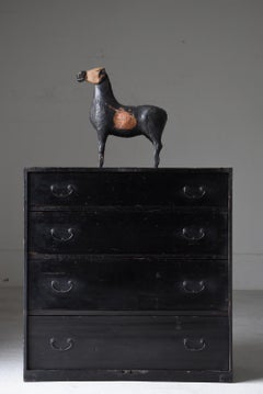 Japanese Antique Black Drawer Chest 1860s-1920s / Tansu Sideboard Wabi Sabi