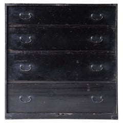 Japanese Antique Black Drawer Chest 1860s-1920s / Tansu Sideboard Wabi Sabi