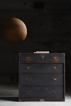 Japanese Antique Black Drawer Storage 1860s-1900s / Tansu Sideboard Wabi Sabi