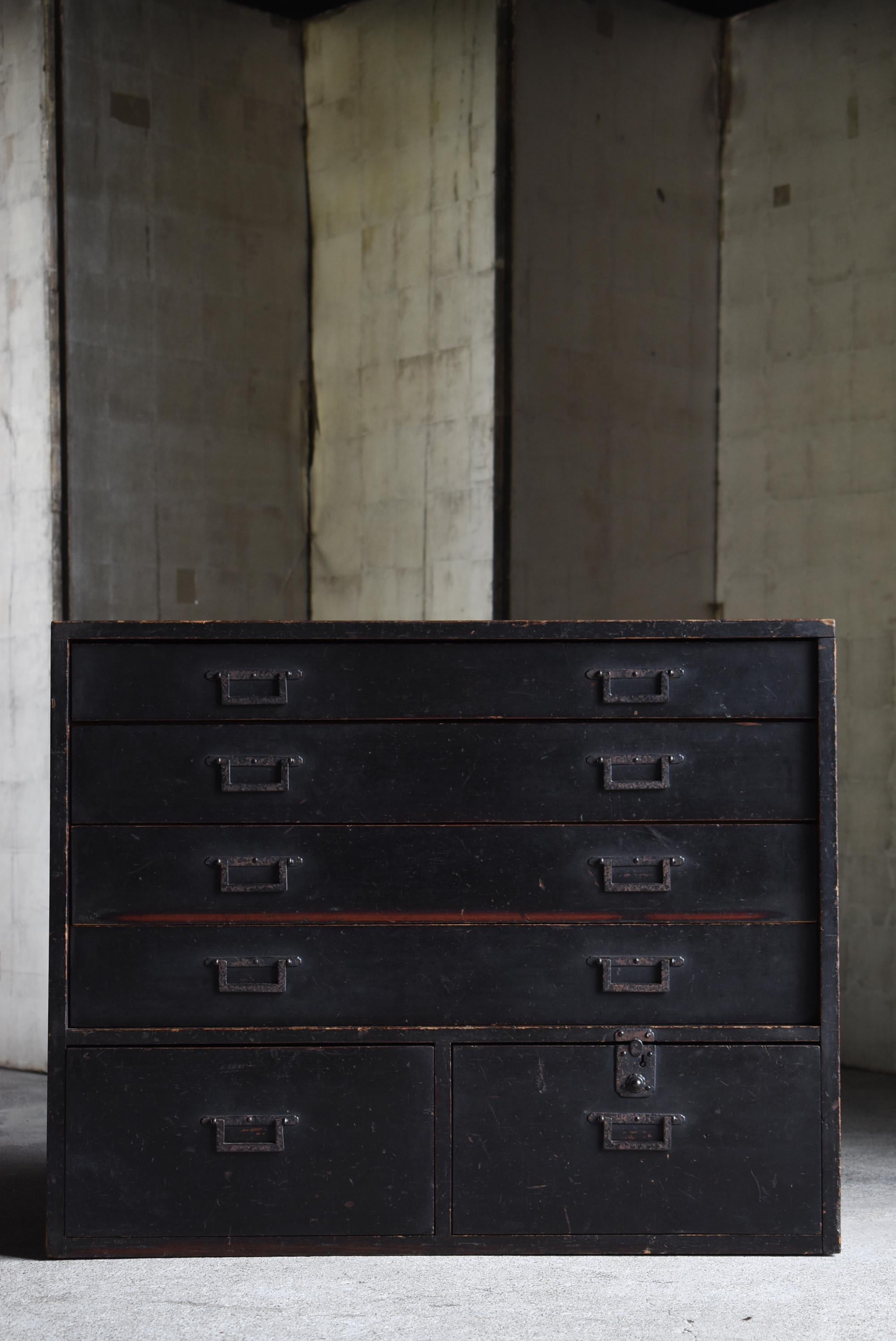 Meiji Japanese Antique Black Drawer Storage 1860s-1900s / Tansu Sideboard Wabisabi For Sale