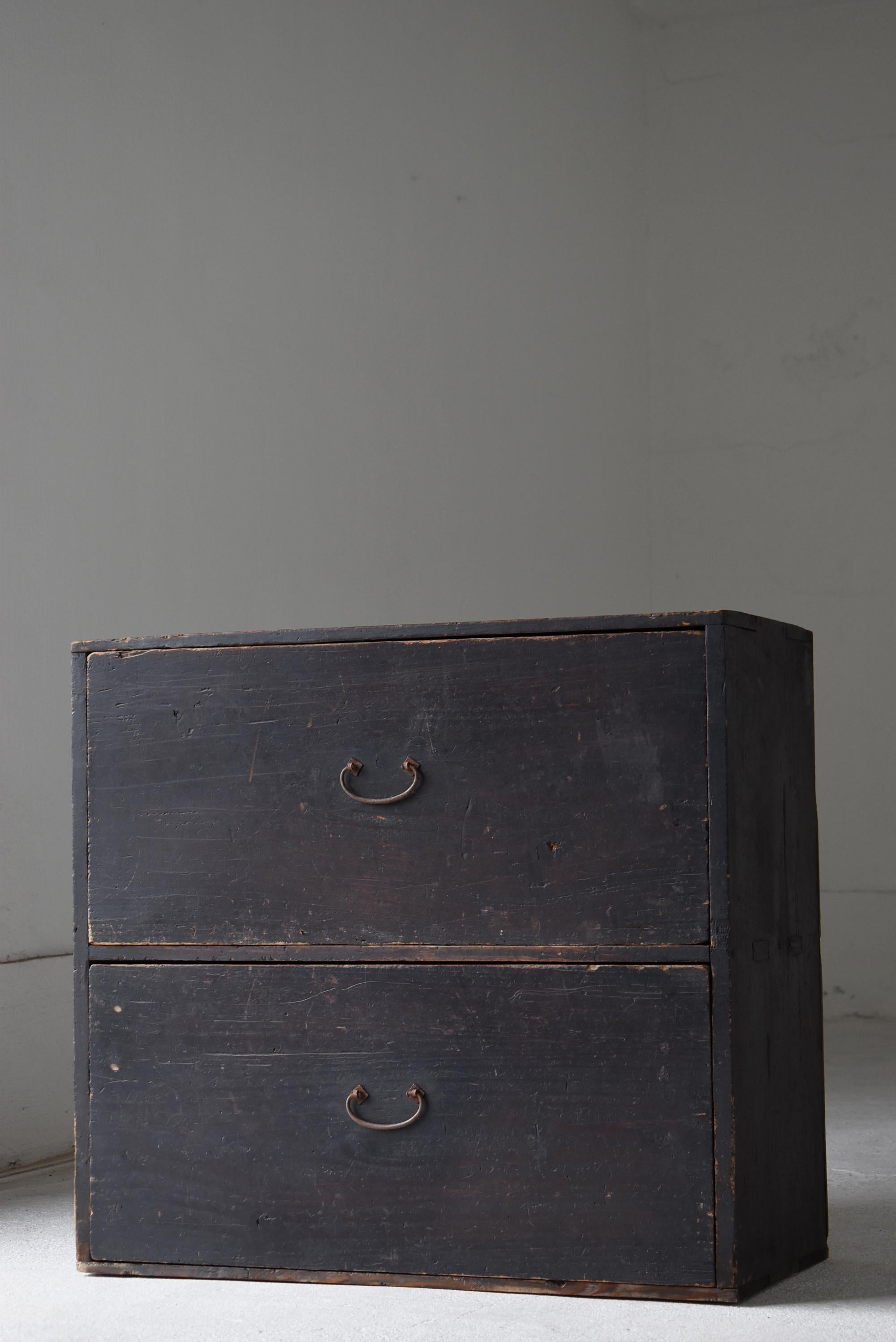 Meiji Japanese Antique Black Drawer Storage 1860s-1900s / Tansu Sideboard Wabisabi For Sale