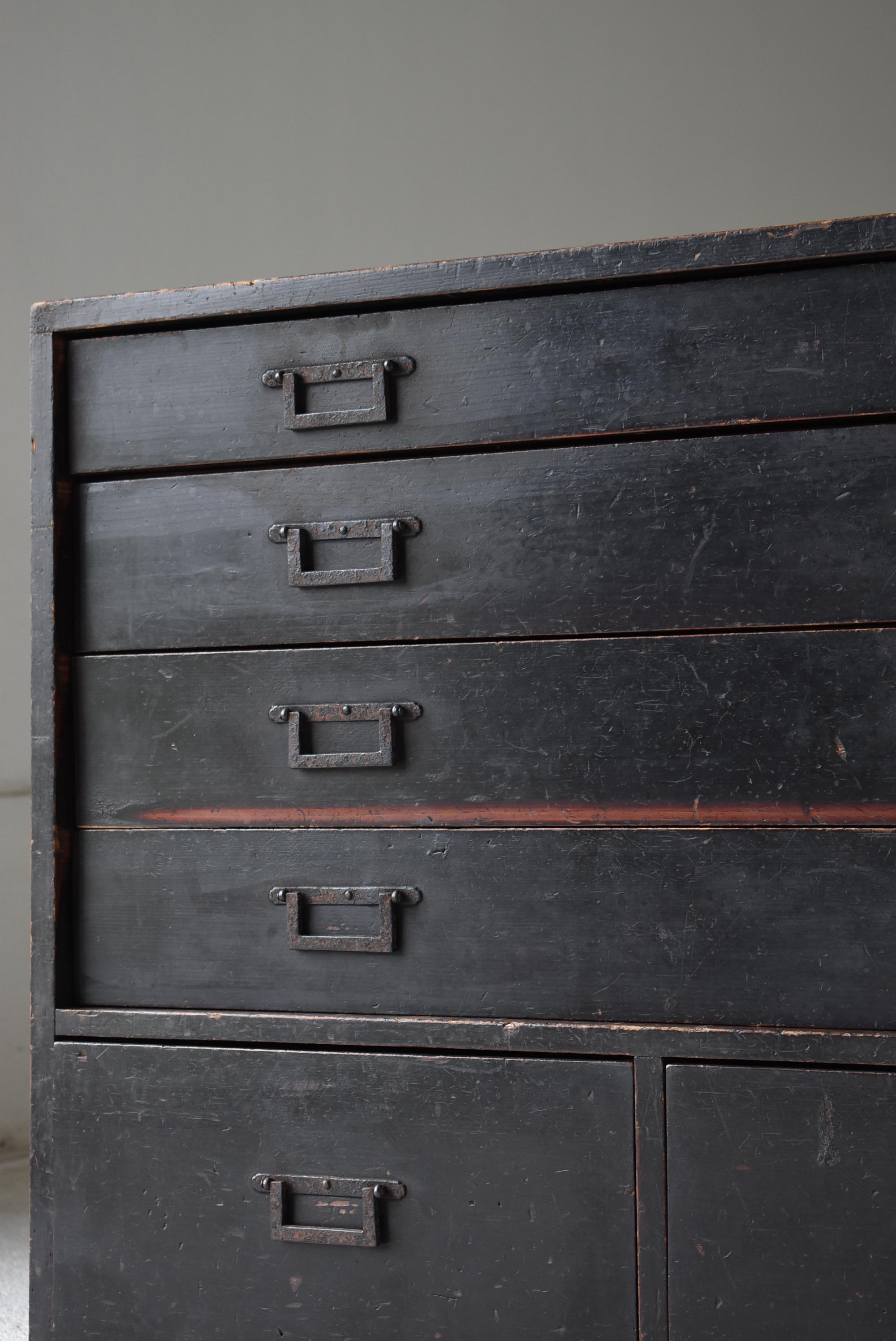 20th Century Japanese Antique Black Drawer Storage 1860s-1900s / Tansu Sideboard Wabisabi For Sale