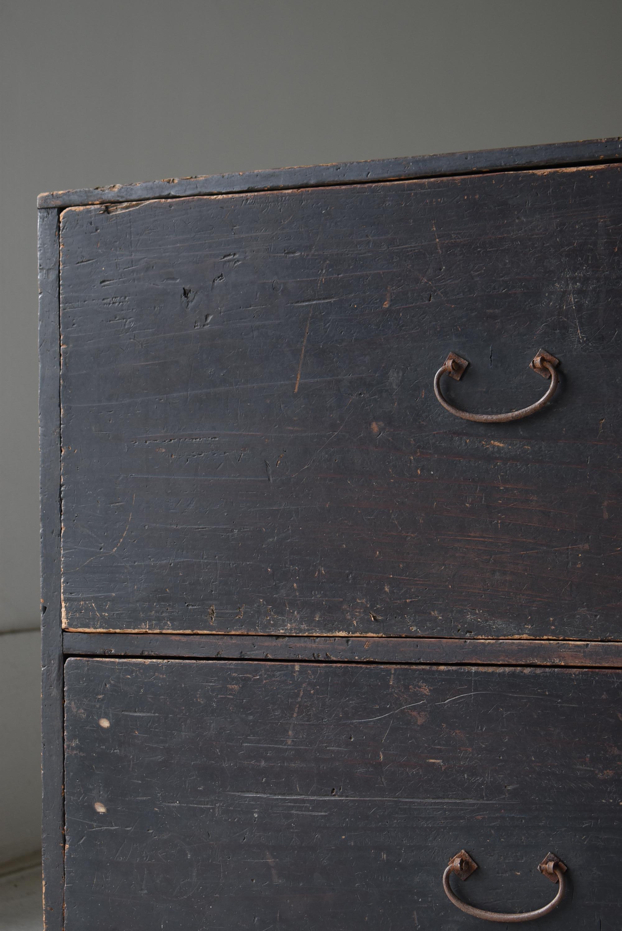 20th Century Japanese Antique Black Drawer Storage 1860s-1900s / Tansu Sideboard Wabisabi For Sale