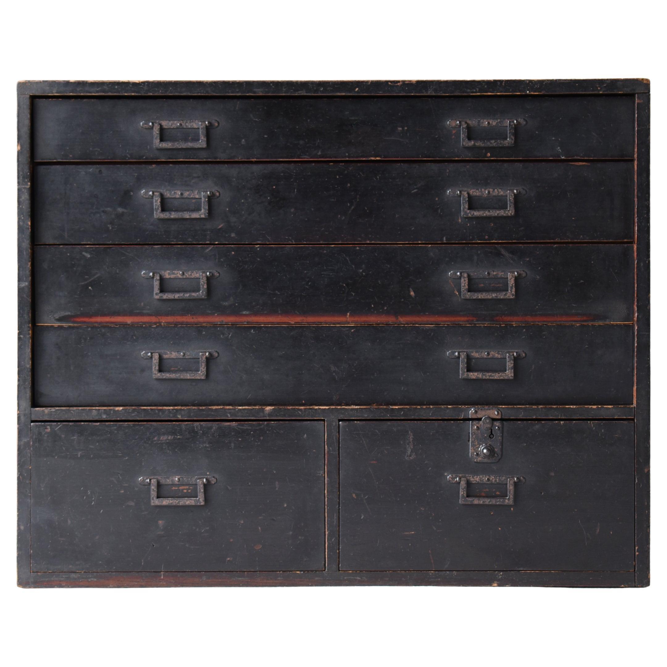 Japanese Antique Black Drawer Storage 1860s-1900s / Tansu Sideboard Wabisabi