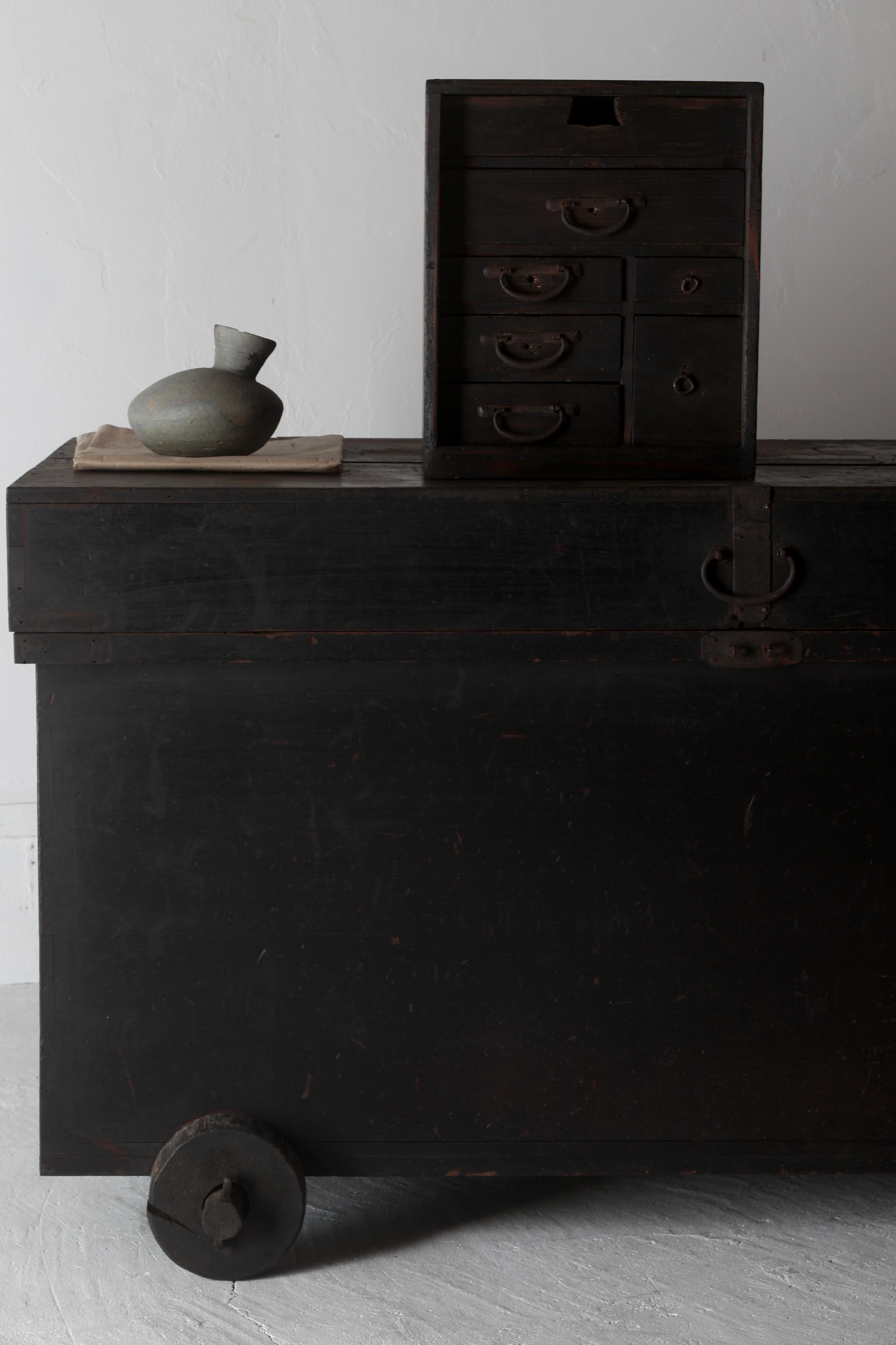 19th Century Japanese Antique Black Drawer / Storage / Meiji Period WabiSabi For Sale