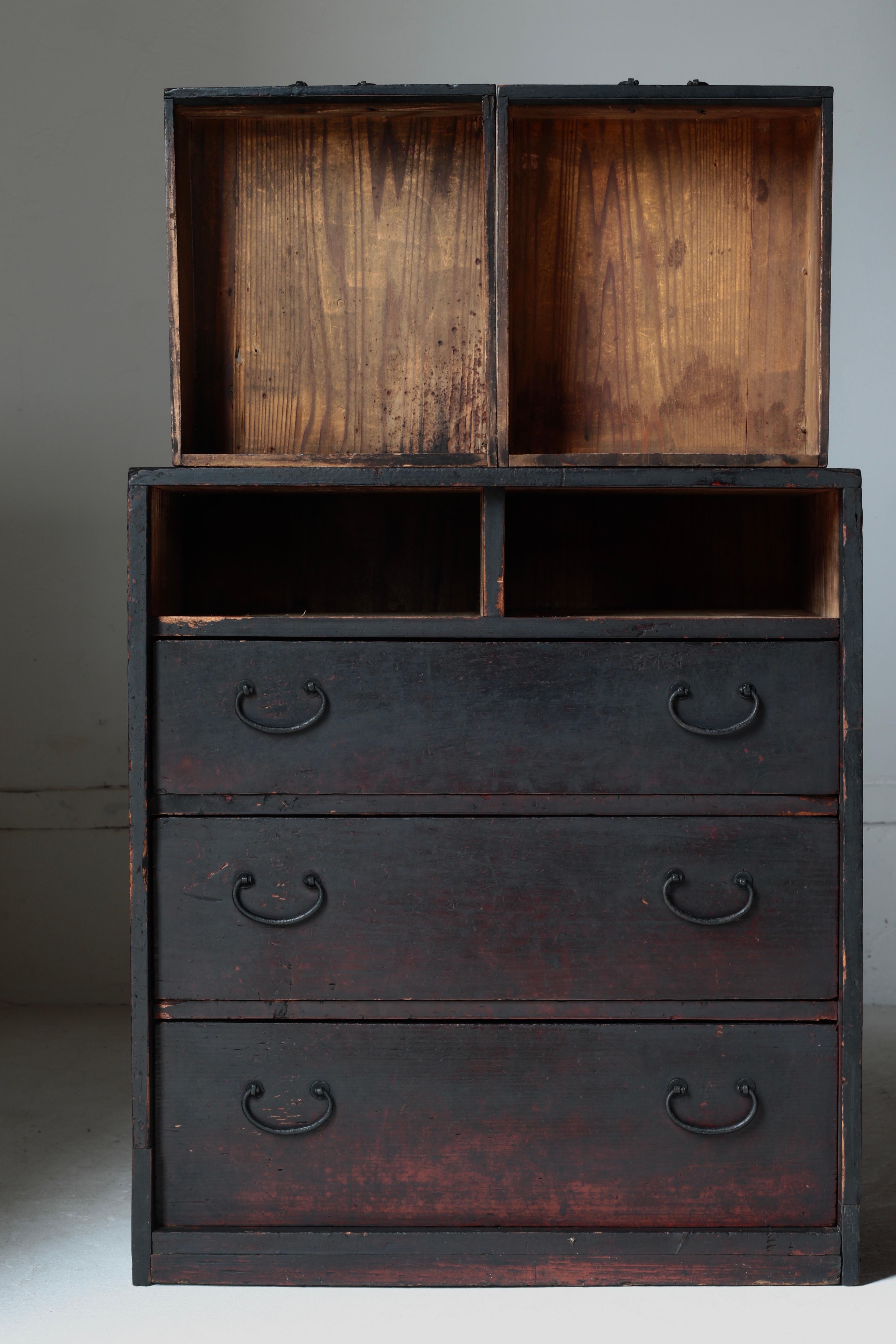 Cajón Negro Antiguo Japonés / Almacenamiento Tansu / 1868s / Wabi-Sabi Mingei en venta 7