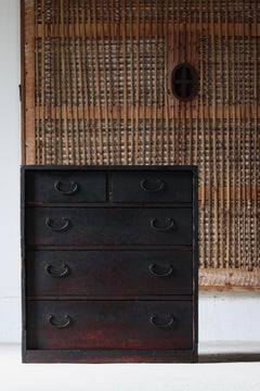 Japanese Antique Black Drawer / Storage Tansu / 1868s / Wabi-Sabi Mingei