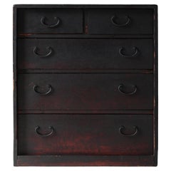 Japanese Antique Black Drawer / Storage Tansu / 1868s / Wabi-Sabi Mingei