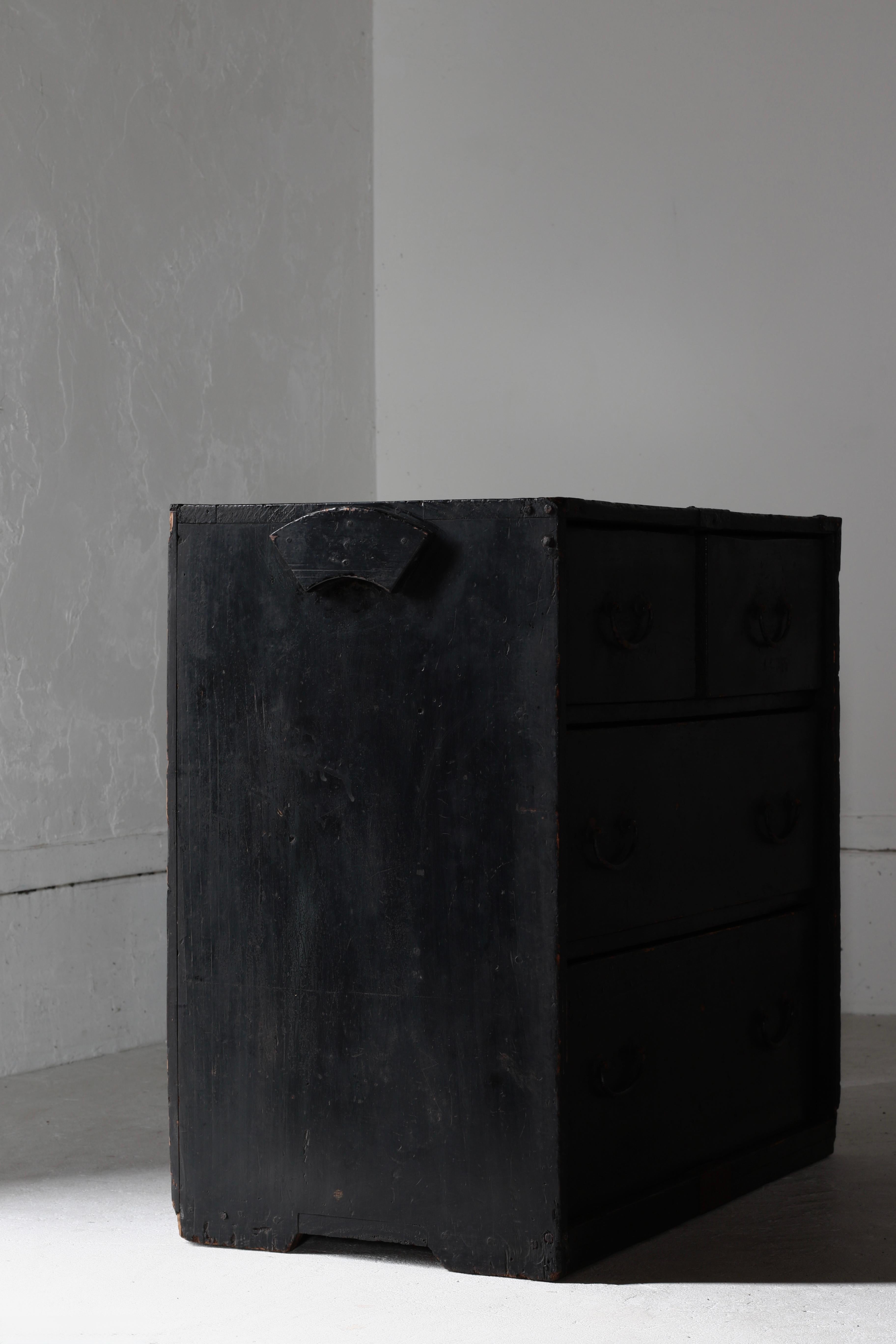 Japanese Antique Black Drawer / Storage Tansu / 1905s / Wabi-Sabi Mingei For Sale 3