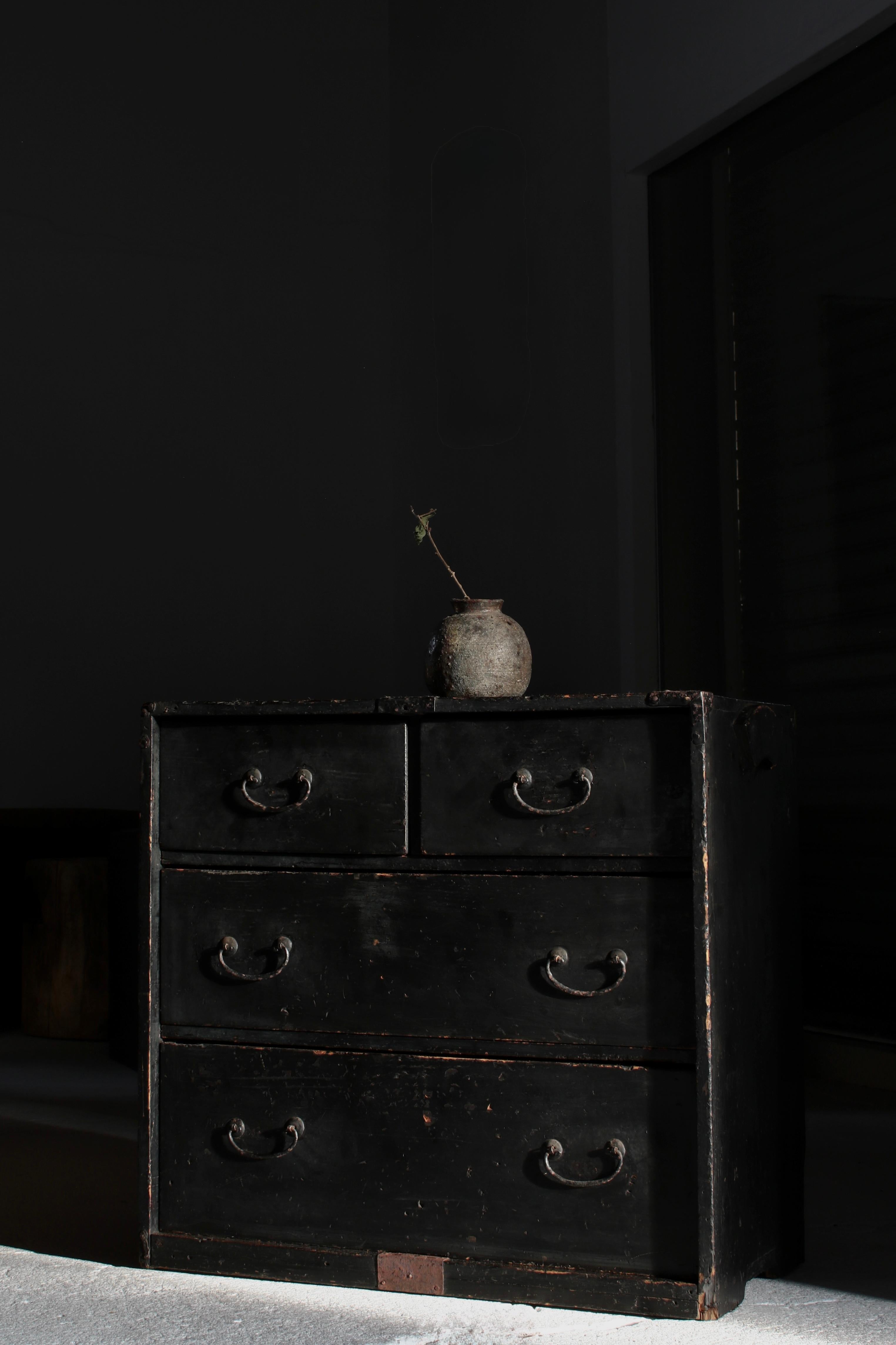 Japanese Antique Black Drawer / Storage Tansu / 1905s / Wabi-Sabi Mingei For Sale 10