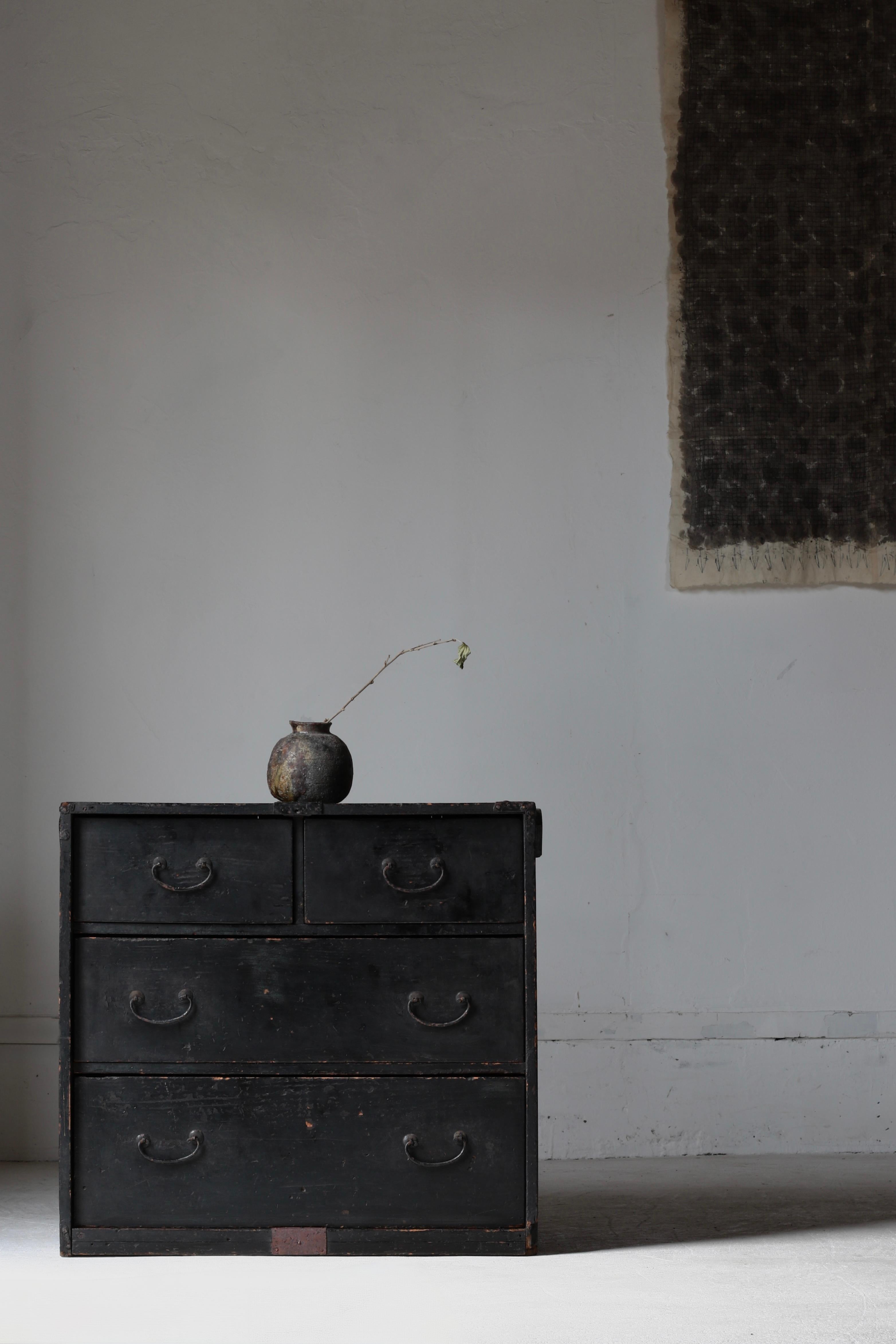 Japanese Antique Black Drawer / Storage Tansu / 1905s / Wabi-Sabi Mingei For Sale 11