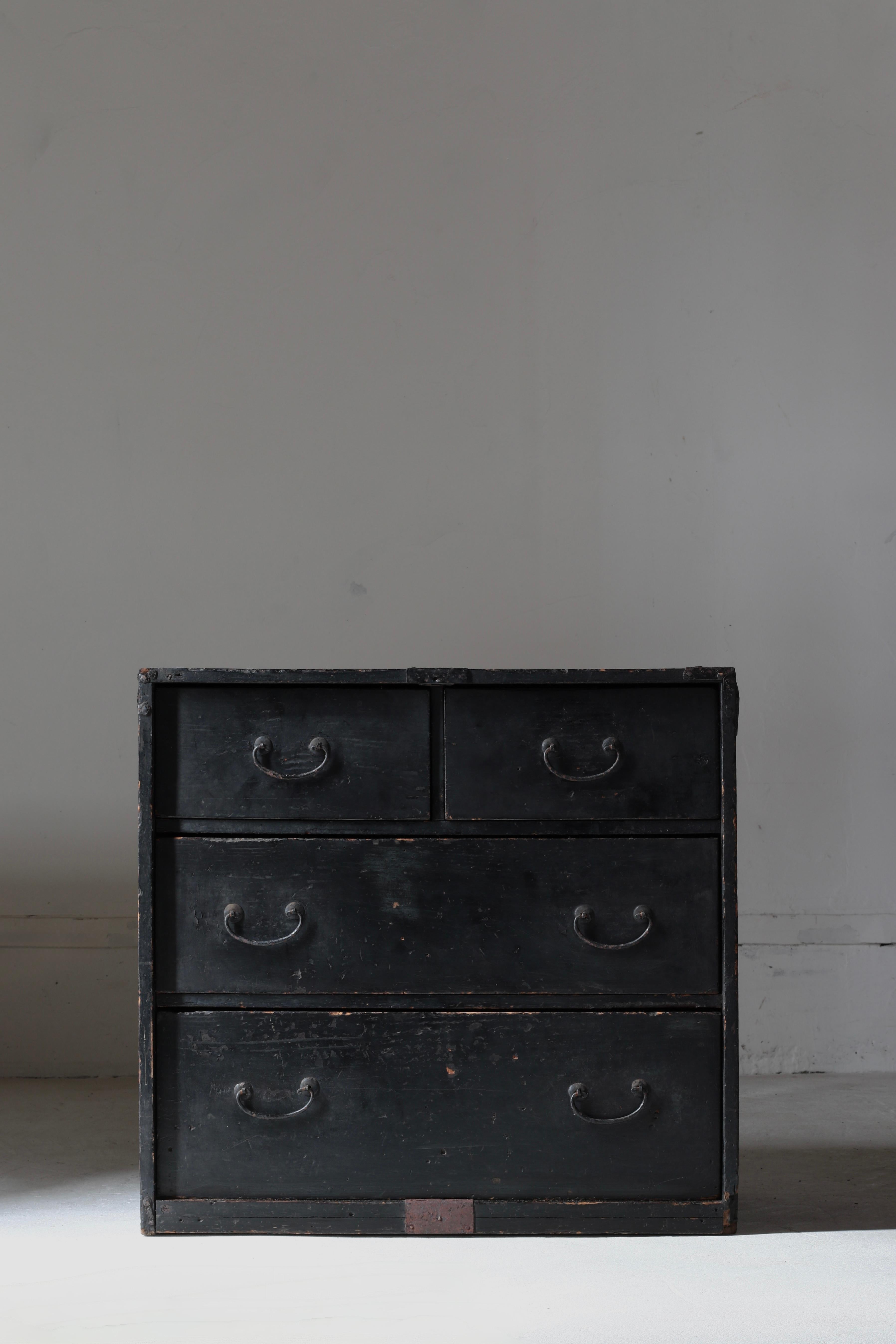 Japanese Antique Black Drawer / Storage Tansu / 1905s / Wabi-Sabi Mingei For Sale 12