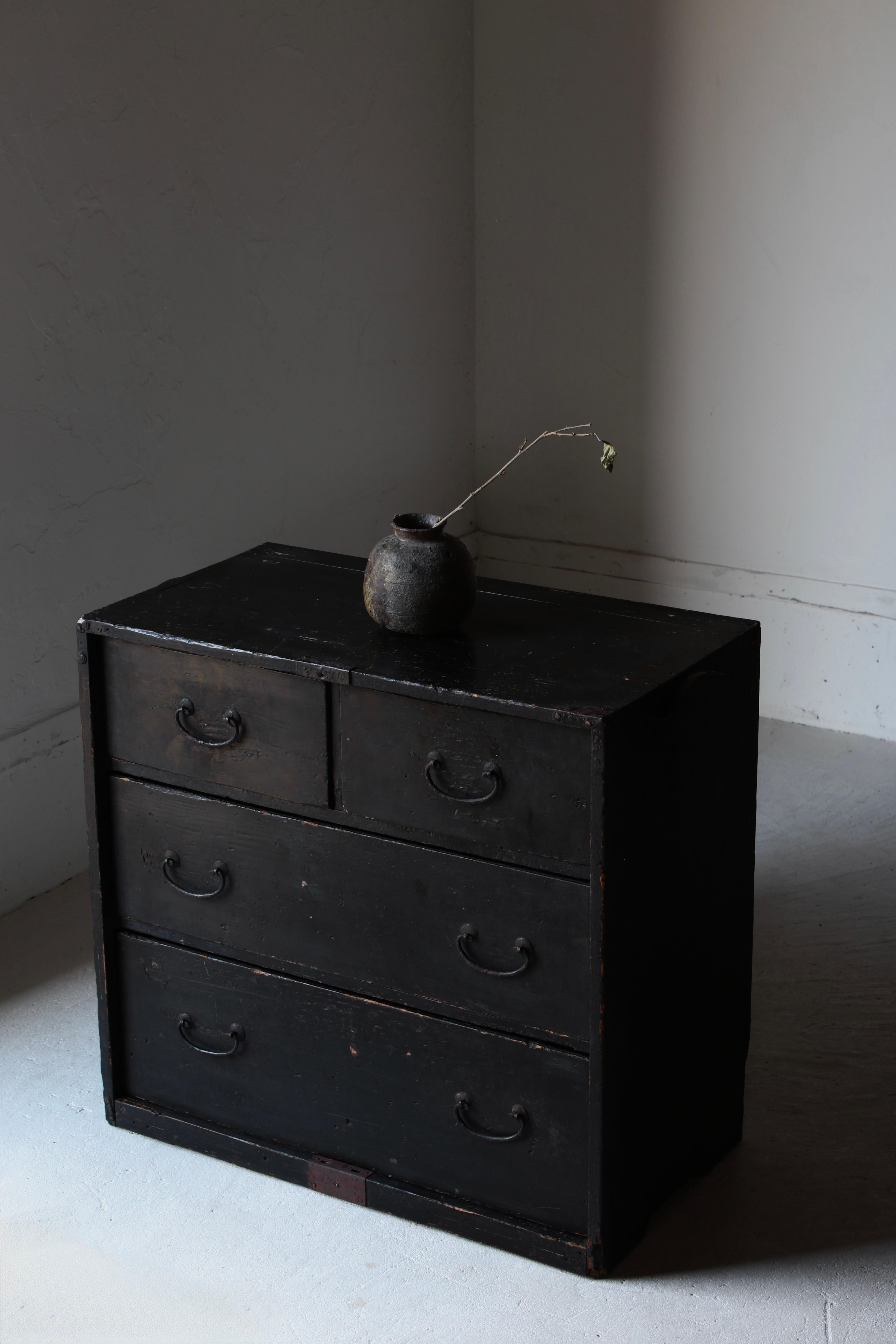 Meiji Japanese Antique Black Drawer / Storage Tansu / 1905s / Wabi-Sabi Mingei For Sale