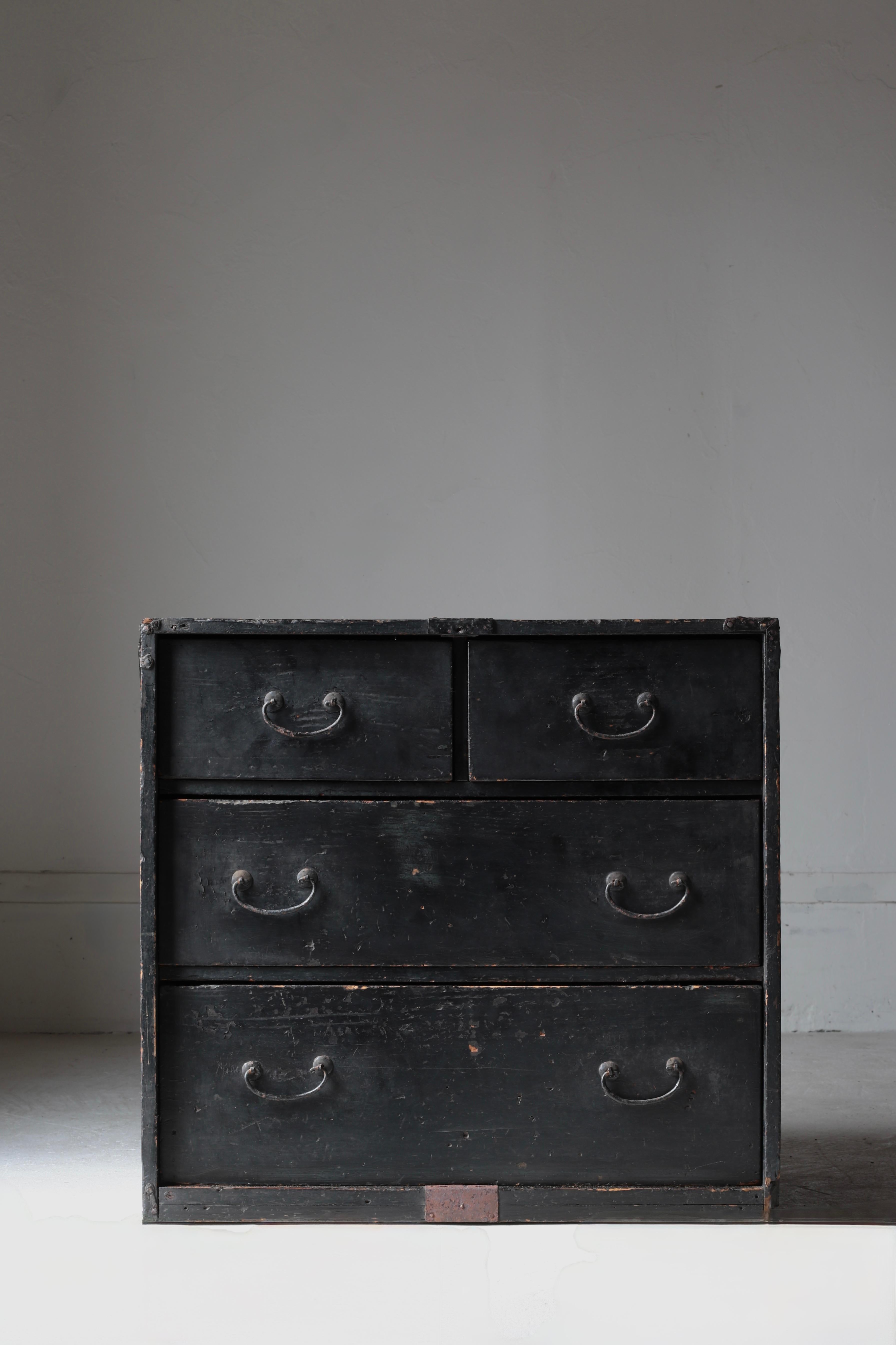 Woodwork Japanese Antique Black Drawer / Storage Tansu / 1905s / Wabi-Sabi Mingei For Sale