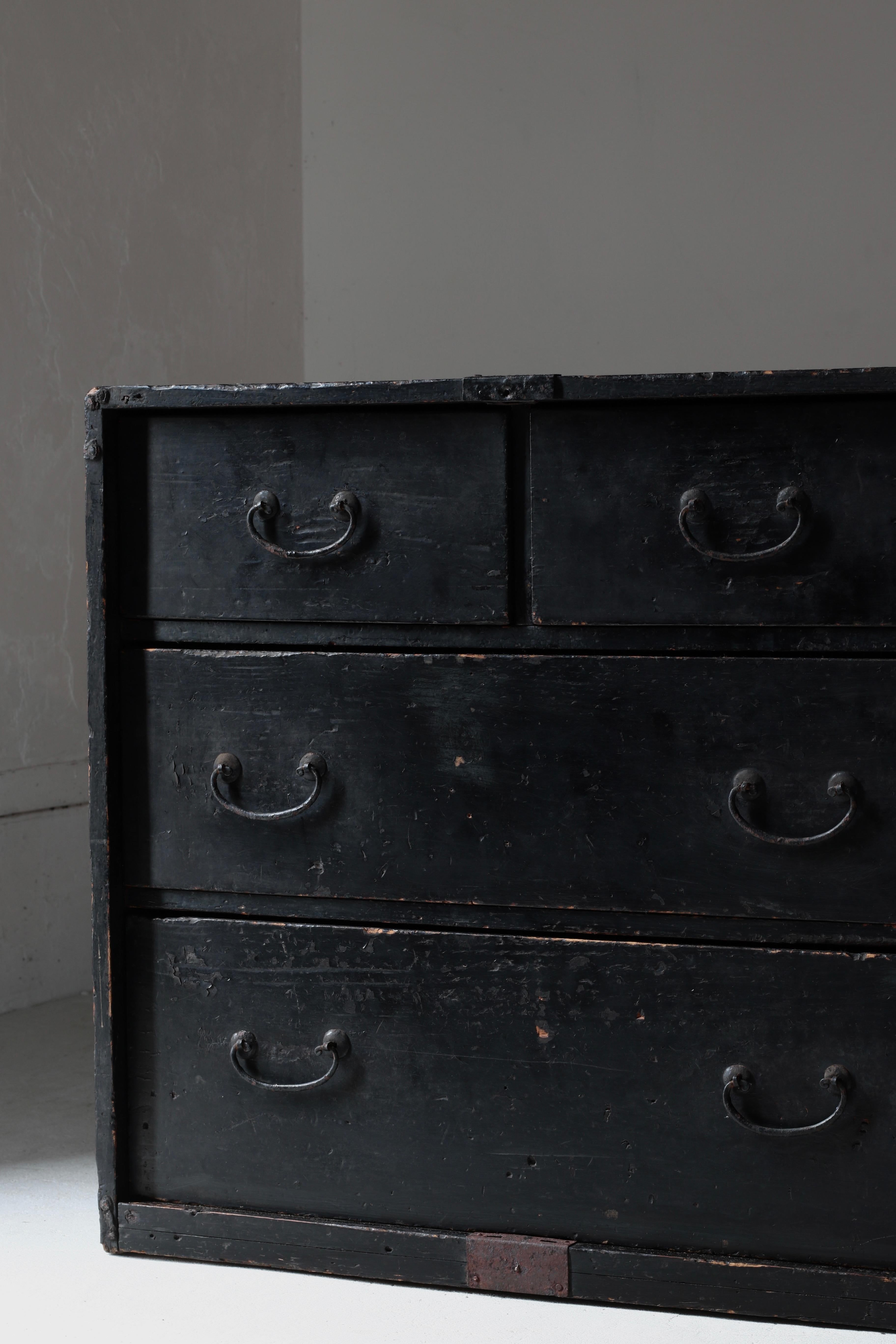 Early 20th Century Japanese Antique Black Drawer / Storage Tansu / 1905s / Wabi-Sabi Mingei For Sale