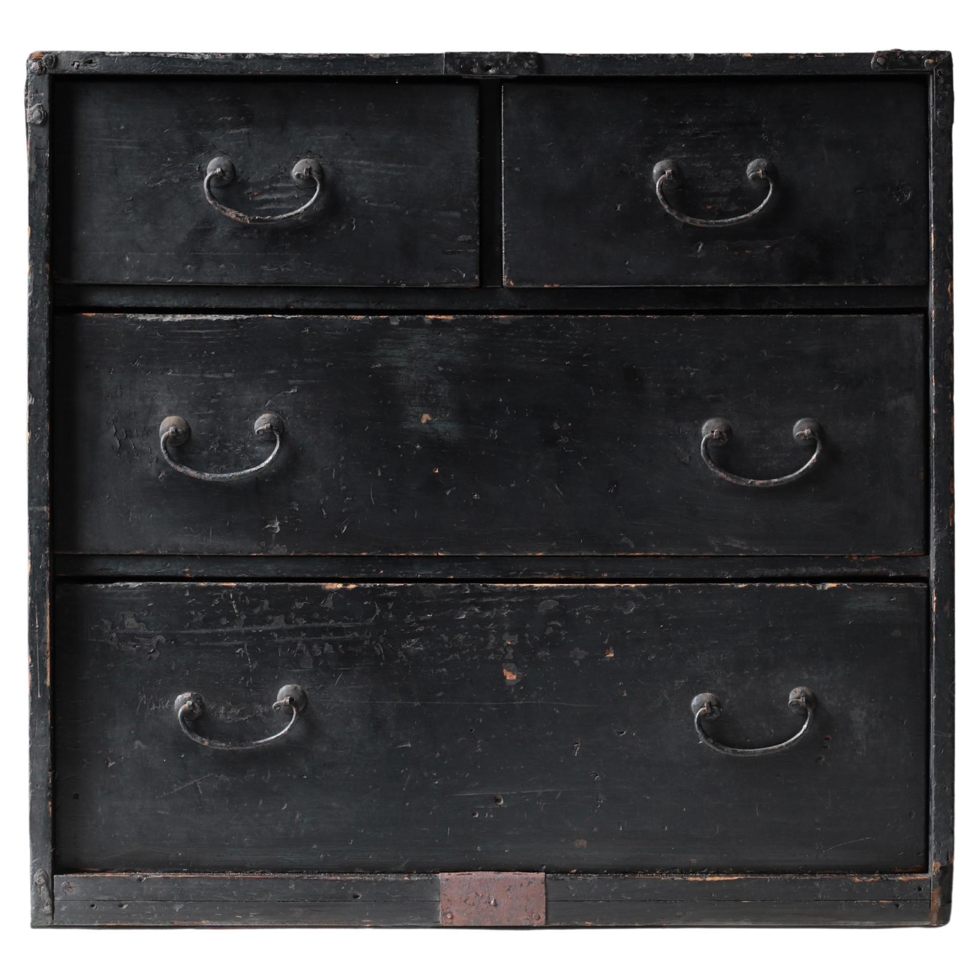 Japanese Antique Black Drawer / Storage Tansu / 1905s / Wabi-Sabi Mingei For Sale