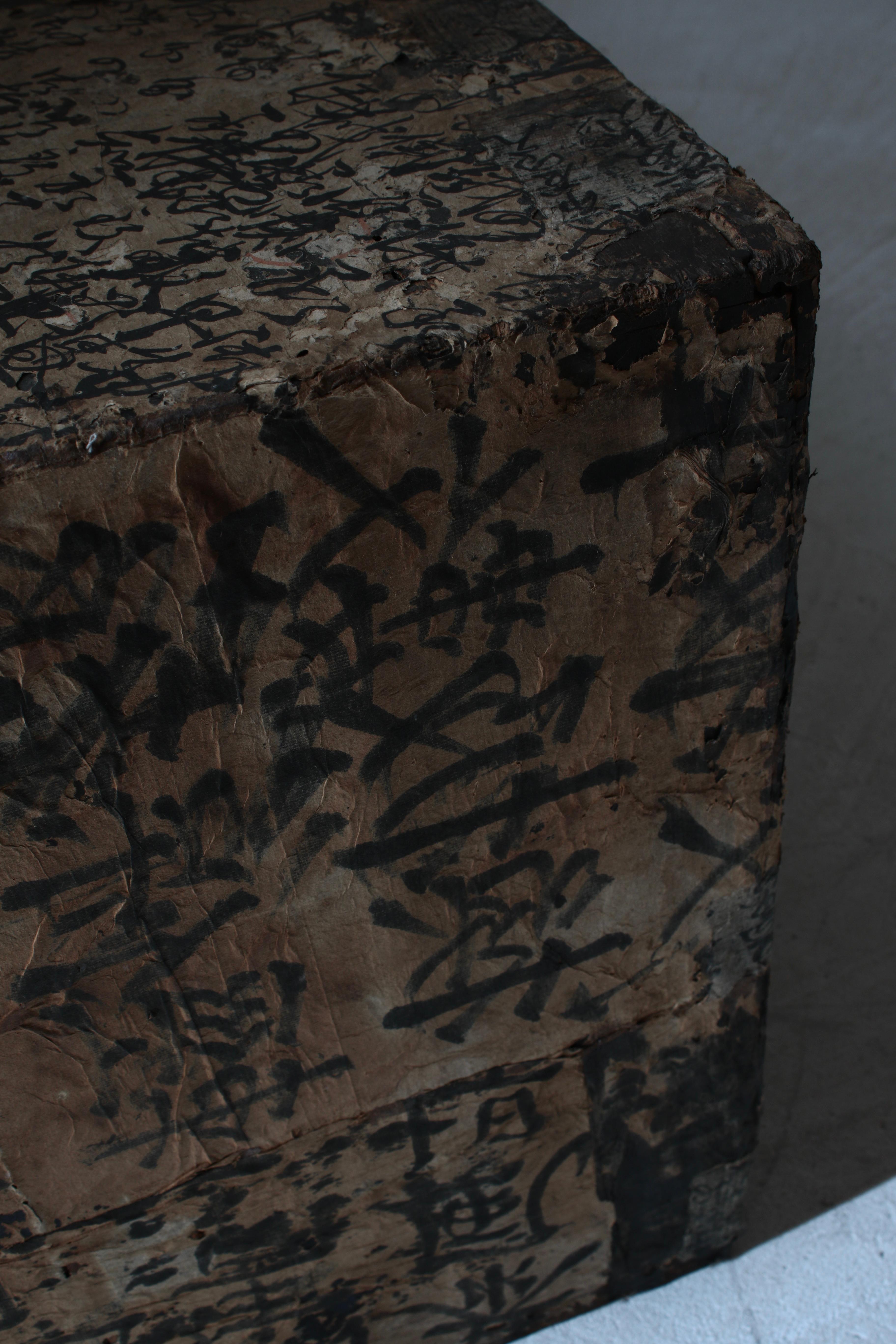 Cajón Negro Antiguo Japonés Con Papel Pegado/ Almacenamiento/ 1868-1912s/ Wabi-sabi 12
