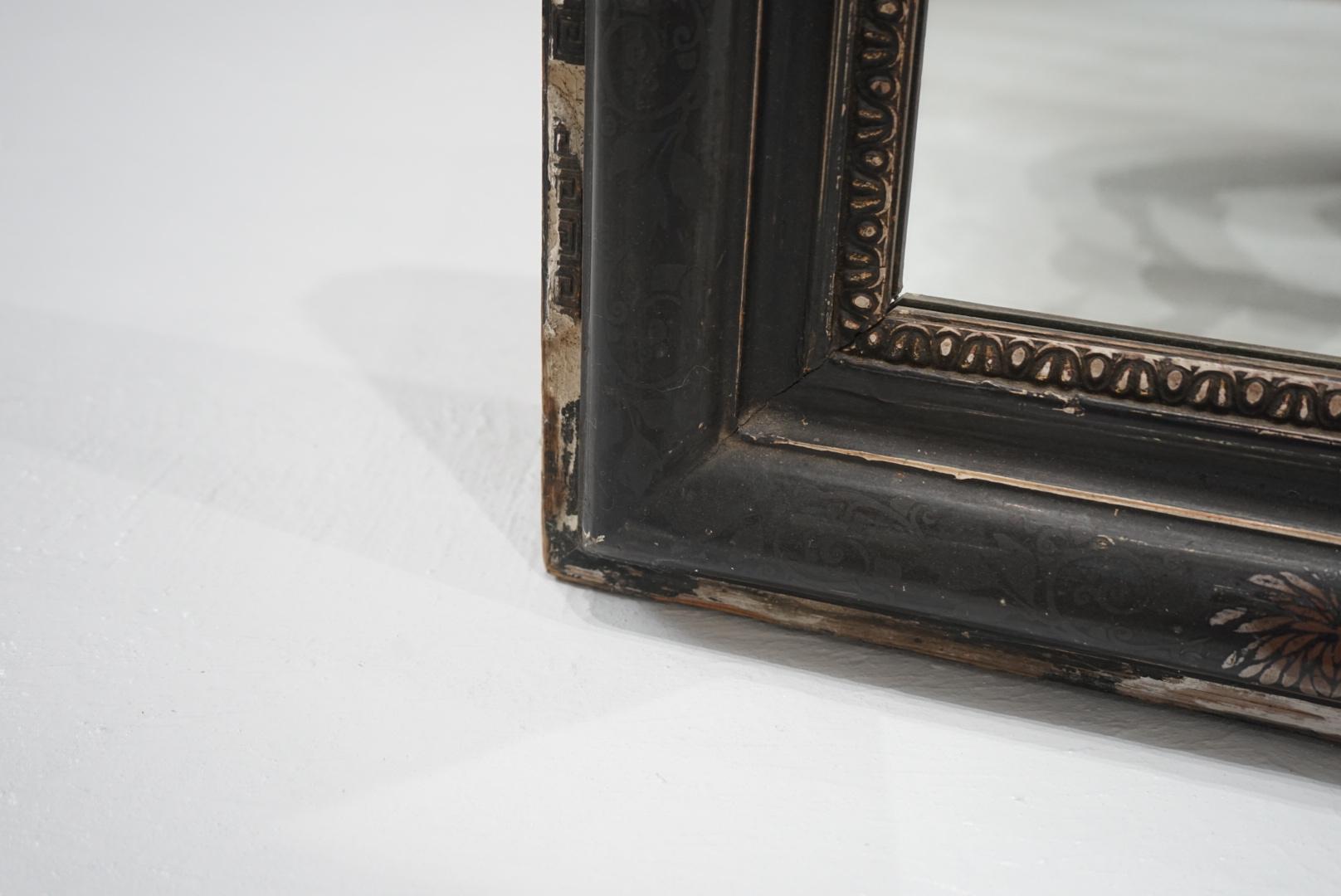Antique Mirror giapponese Specchio con cornice nera Lacca giapponese Wabi-Sabi in vendita 2