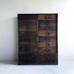 Grand tiroir noir ancien japonais 1860s-1900s / Tansu Storage Wabi Sabi