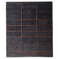 Japanese Antique Black Large Drawer 1860s-1900s / Tansu Storage Wabi Sabi