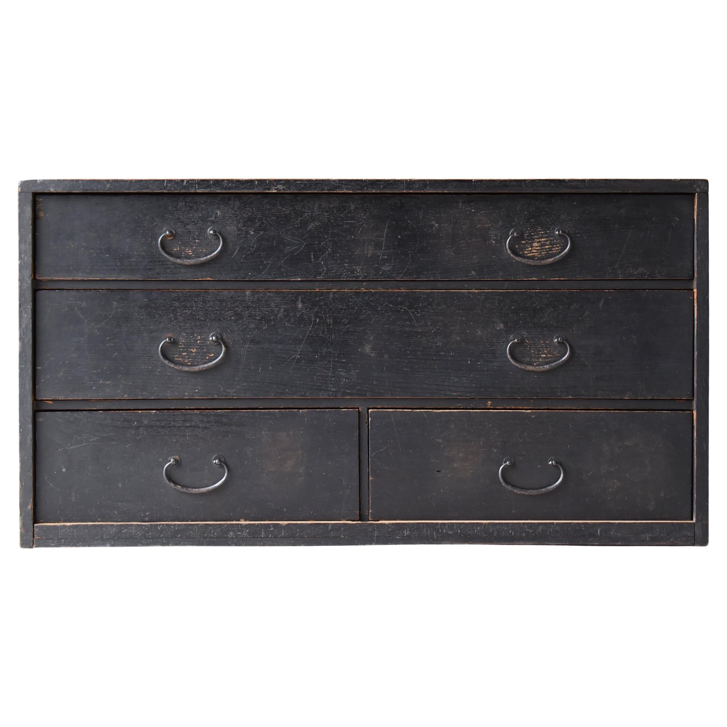 Japanese Antique Black Low Board 1860s-1900s / Tansu Drawer Chest Wabisabi
