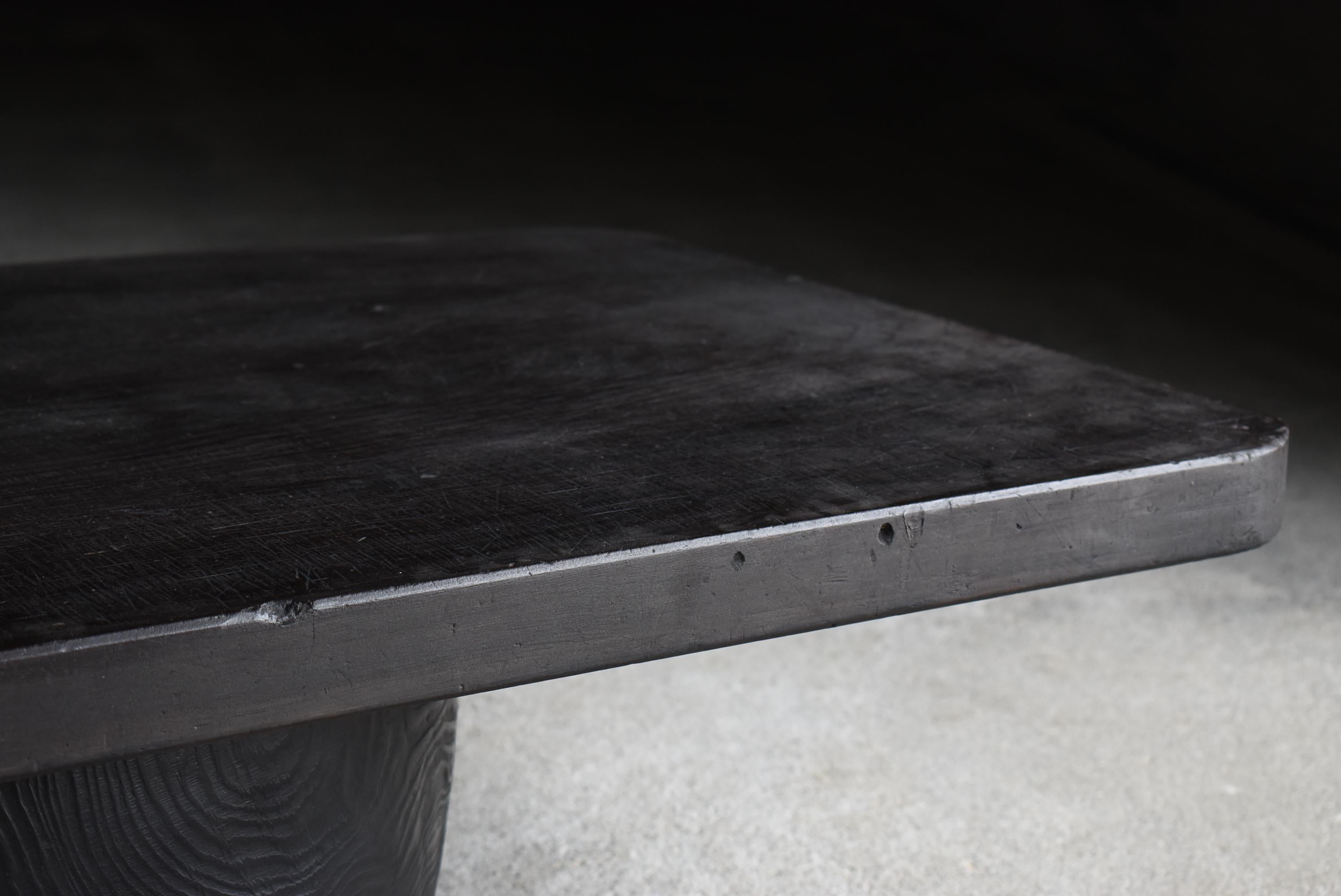 Cedar Japanese Antique Black Low Table 1860s-1920s / Primitive Sofa Table Wabi Sabi