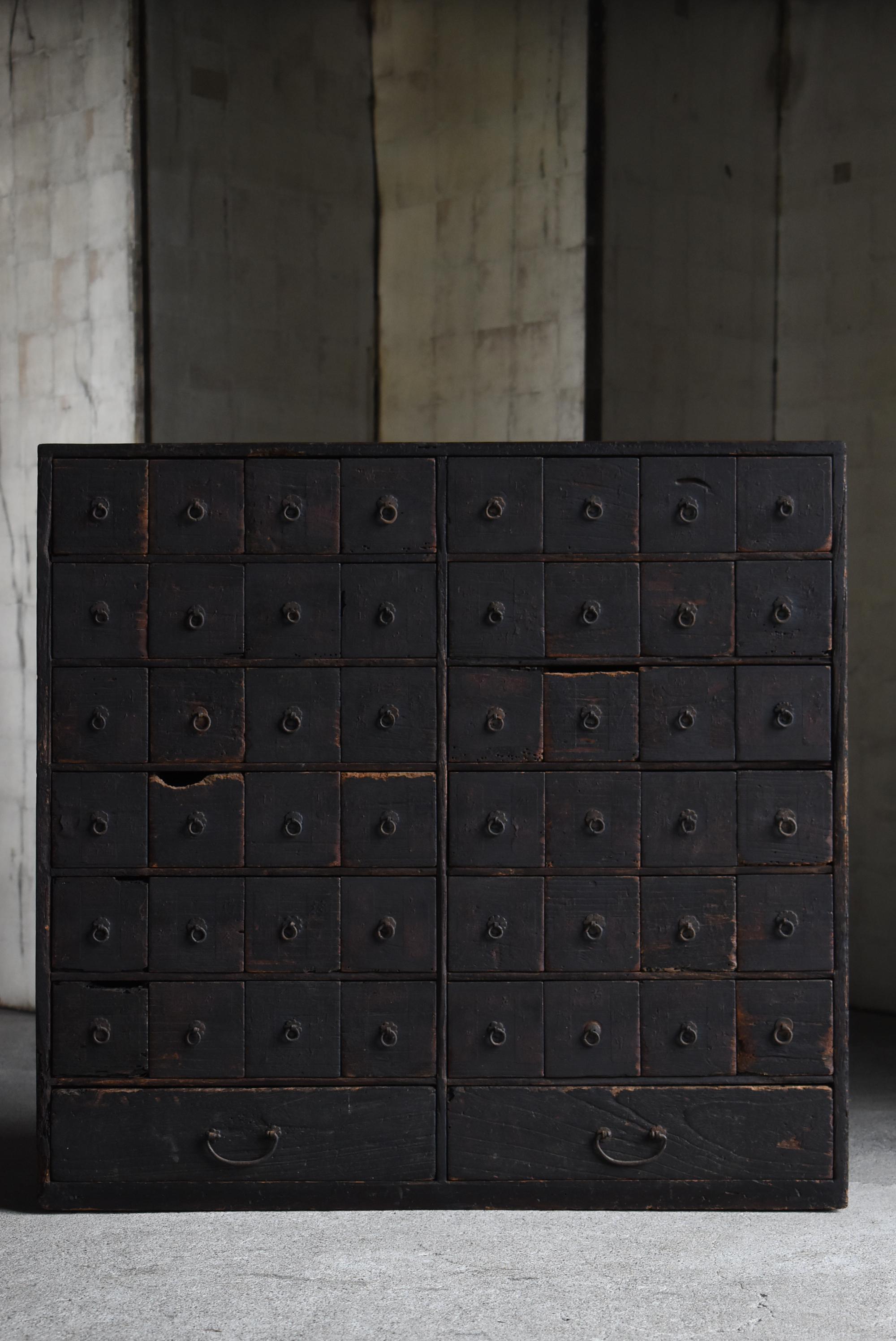 Japanese Antique Black Medicine Chest 1800s-1860s / Tansu Wabisabi 12