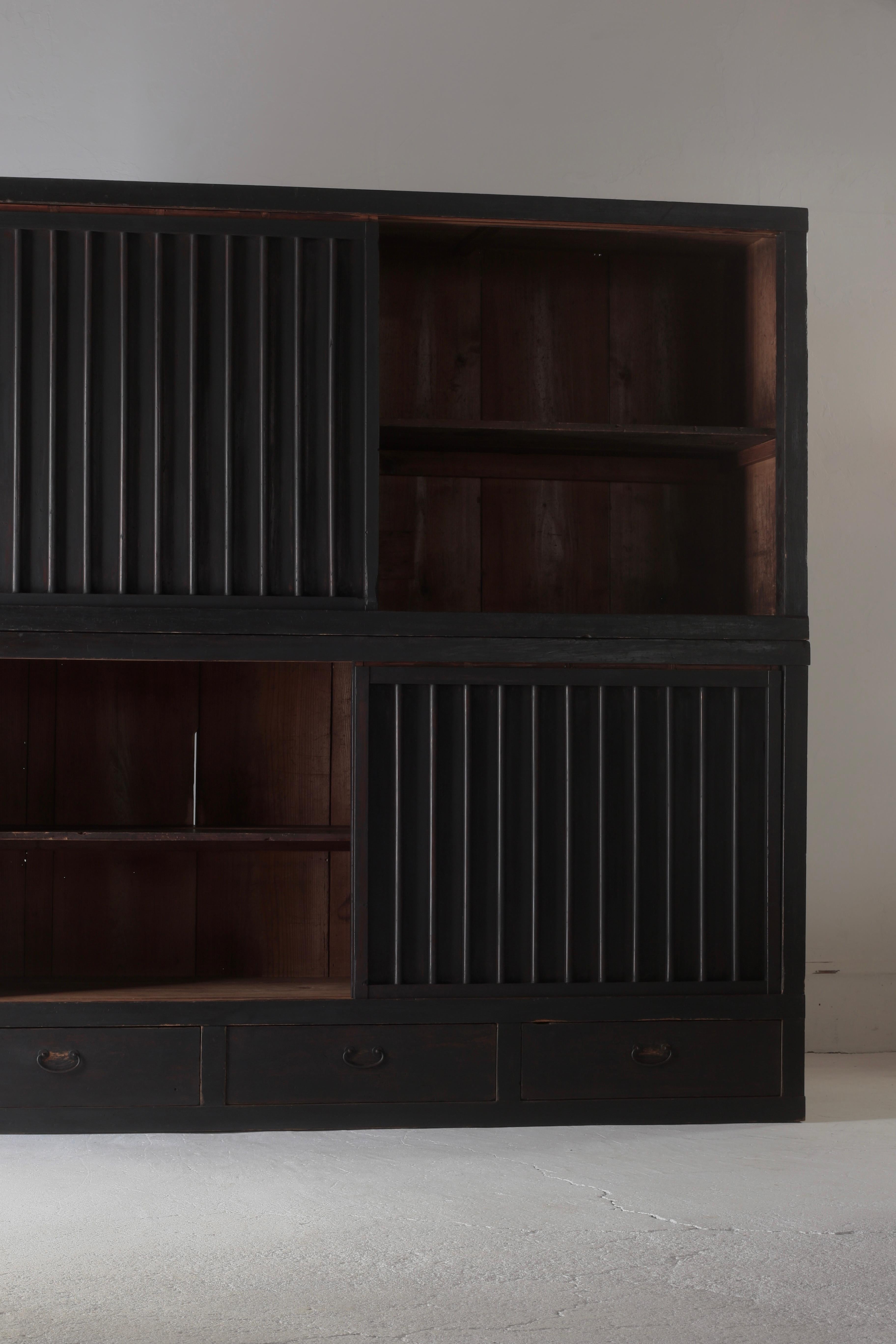 19th Century Japanese Antique Black Mizuya Tansu / Cabinet Cupboard / 1868-1912s WabiSabi For Sale