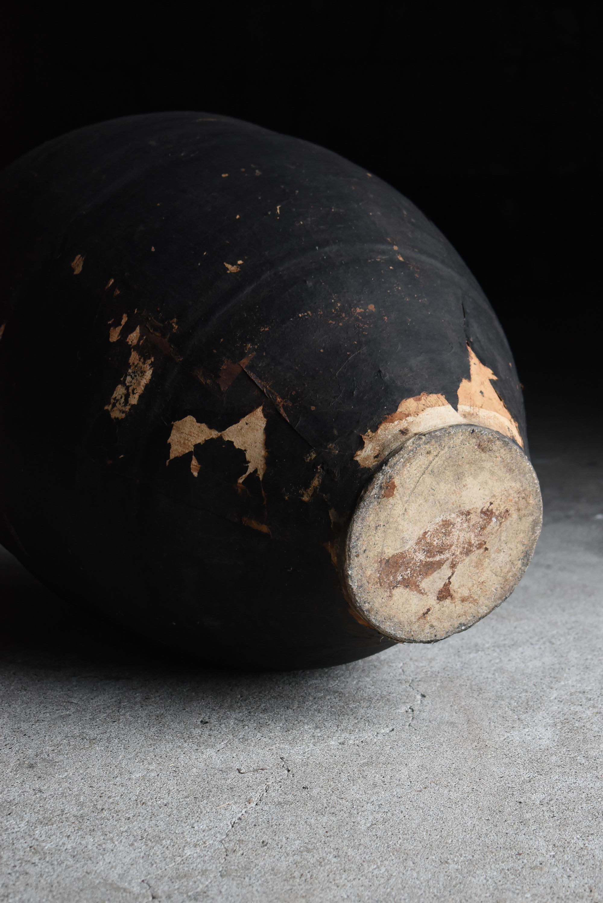 Vase japonais ancien en poterie recouverte de papier noir 1860s-1900s / Wabi Sabi en vente 6