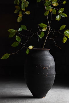 Antico vaso giapponese in ceramica rivestito di carta nera del 1860-1900 / Wabi Sabi