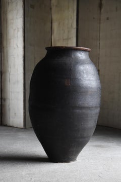 Japanese Antique Black Paper-Covered Pottery Vase 1860s-1900s / Wabi Sabi