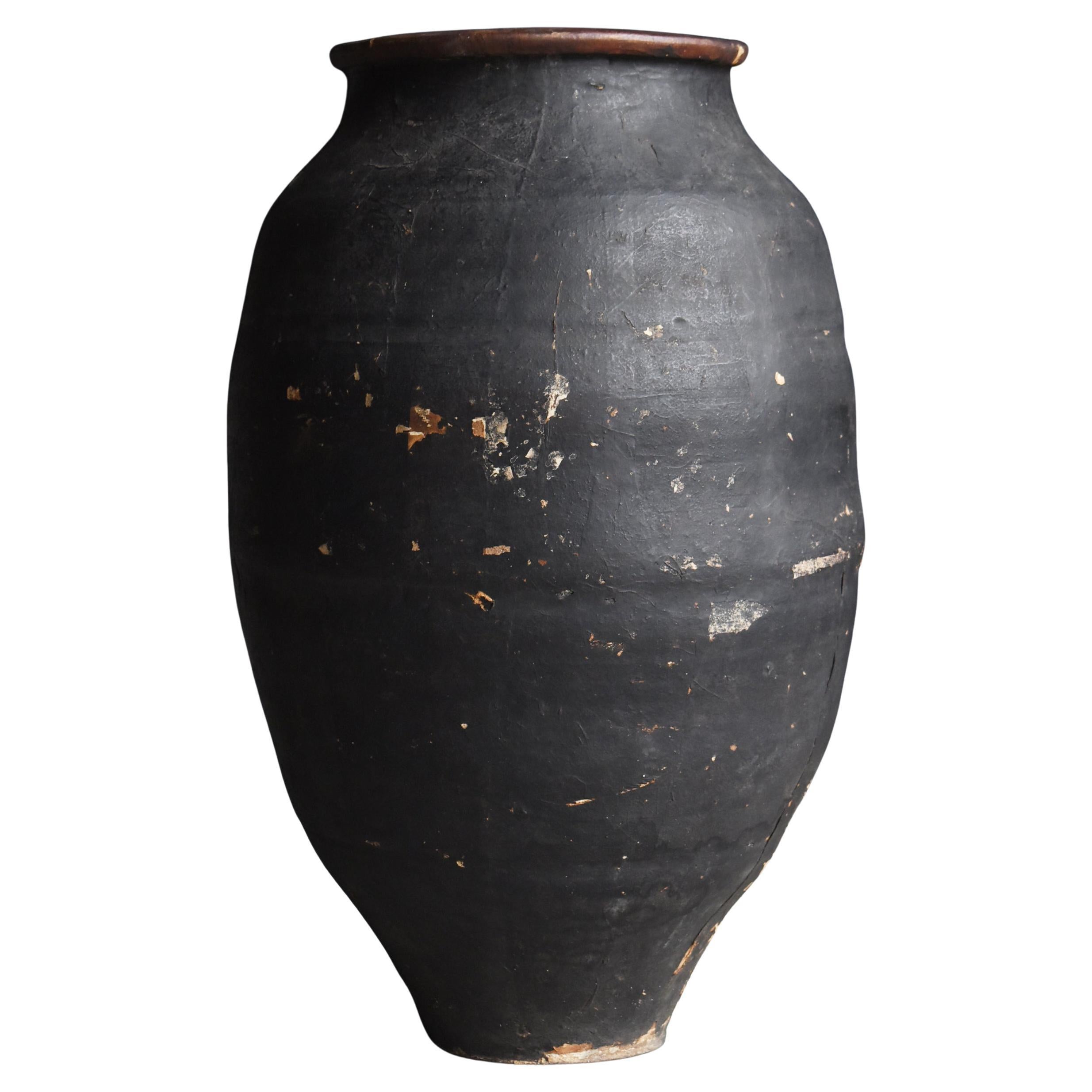 Antico vaso giapponese in ceramica rivestito di carta nera del 1860-1900 / Wabi Sabi