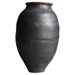 Japanese Antique Black Paper-Covered Pottery Vase 1860s-1900s / Wabi Sabi