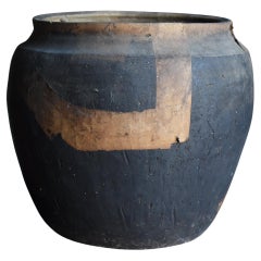 Japanese Antique Black Pottery Vase 1800s-1860s / Flower Vase Wabi Sabi