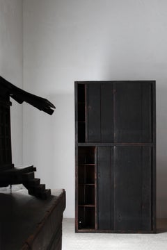 Japanese Antique Black Tall Cabinet / Tansu / 1868-1912s / Wabi-Sabi Primitive