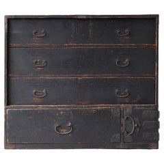 Japanese Antique Black Tansu 1860s-1900s / Sideboard Drawer Storage Wabisabi