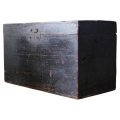 Japanese Used Black Tansu 1860s-1900s / Storage Box Sofa Table Wabisabi