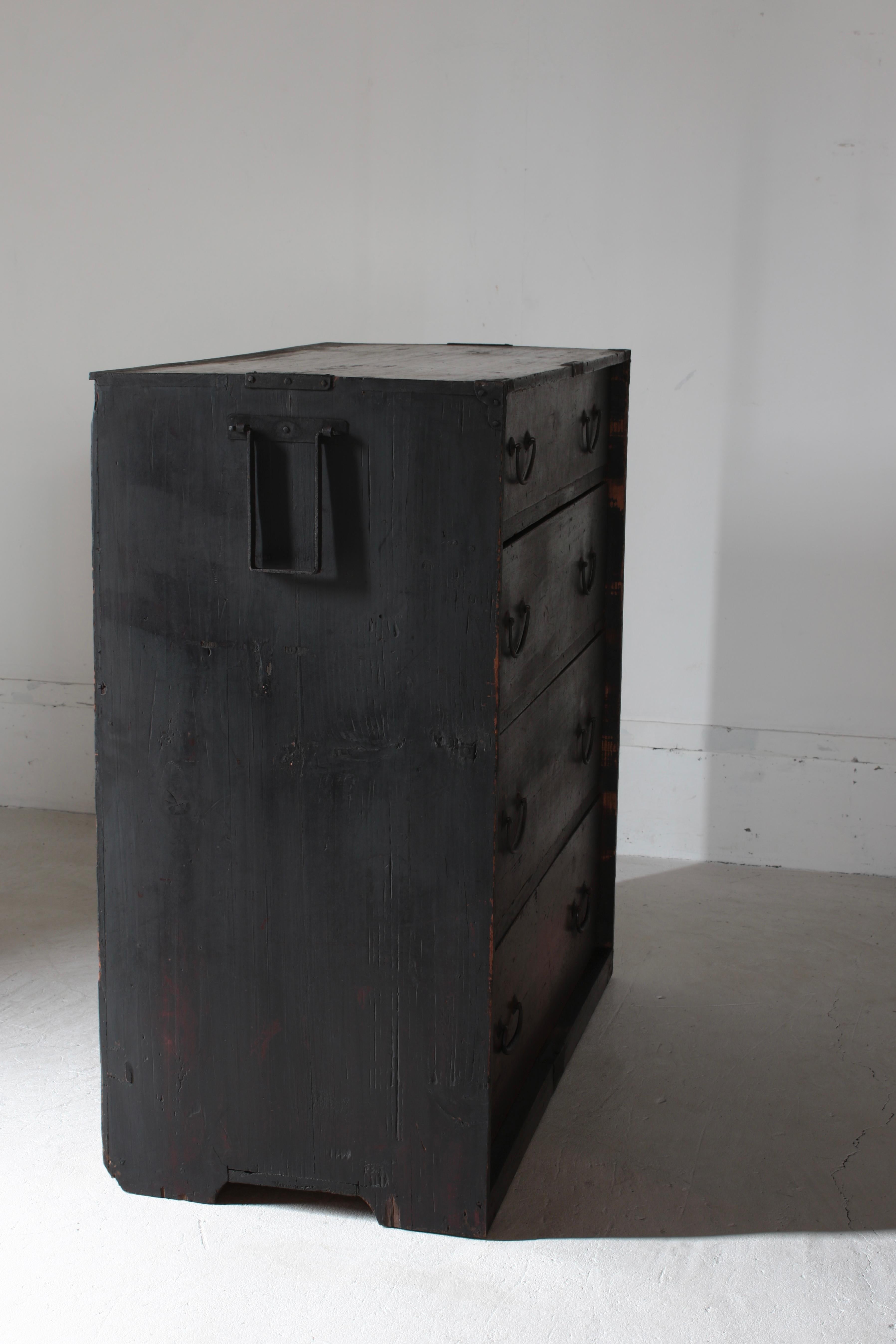 Antiquités japonaises Tansu / Tiroir de cabinet noir / 1868-1912s / Wabi-Sabi Mingei 2