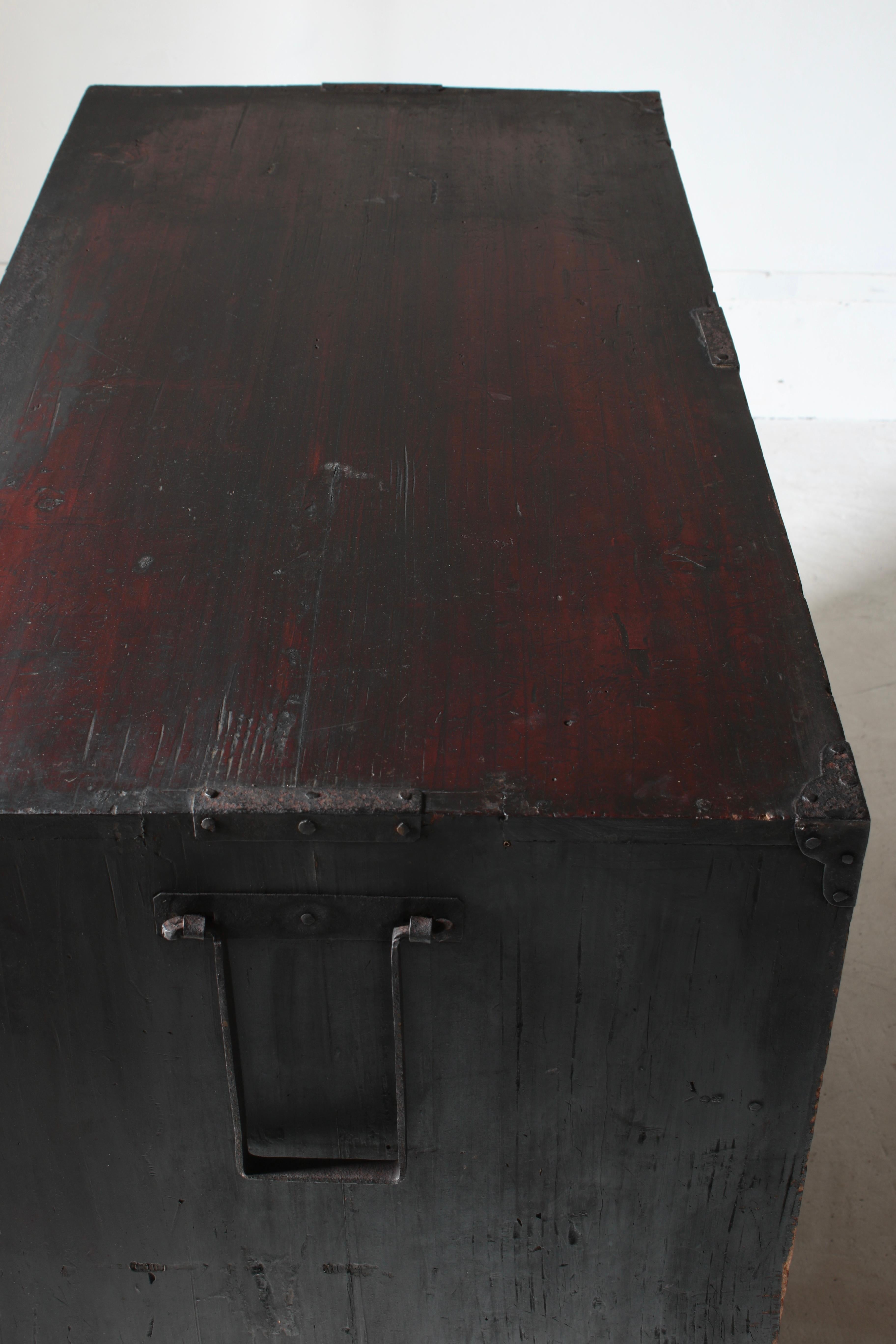 Antiquités japonaises Tansu / Tiroir de cabinet noir / 1868-1912s / Wabi-Sabi Mingei 4