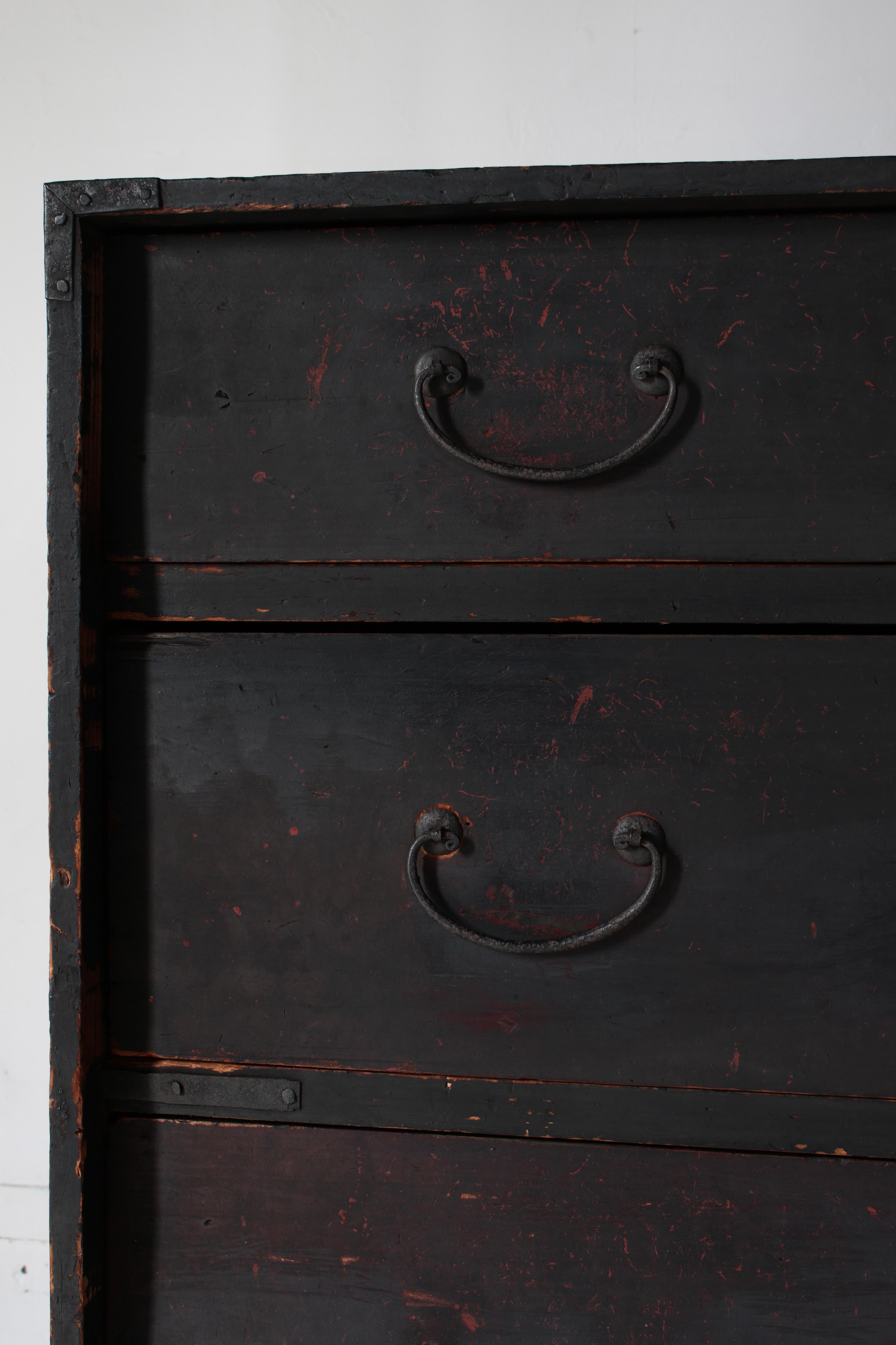 Antiquités japonaises Tansu / Tiroir de cabinet noir / 1868-1912s / Wabi-Sabi Mingei 5