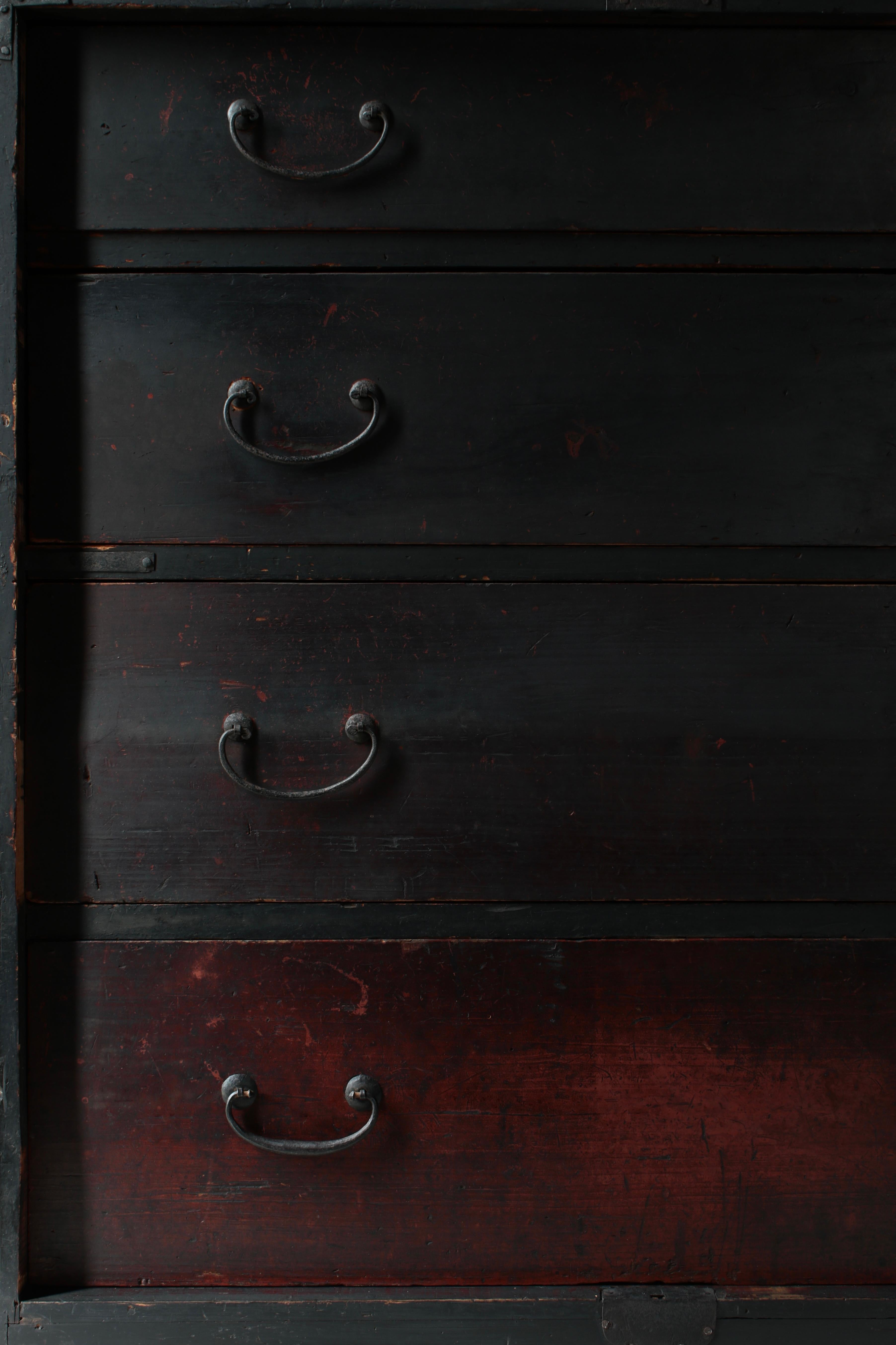 Antiquités japonaises Tansu / Tiroir de cabinet noir / 1868-1912s / Wabi-Sabi Mingei 6