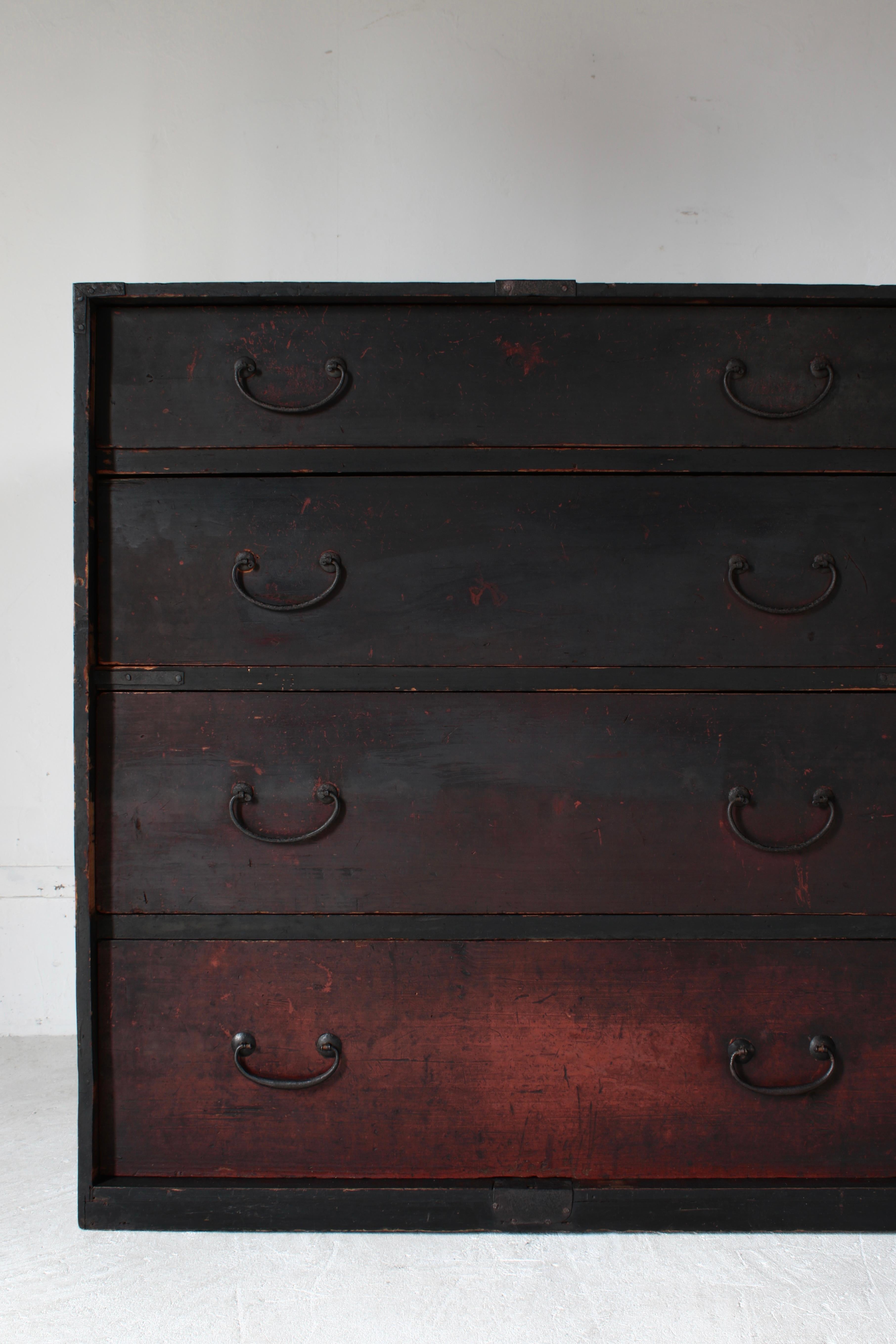 Antiquités japonaises Tansu / Tiroir de cabinet noir / 1868-1912s / Wabi-Sabi Mingei 9