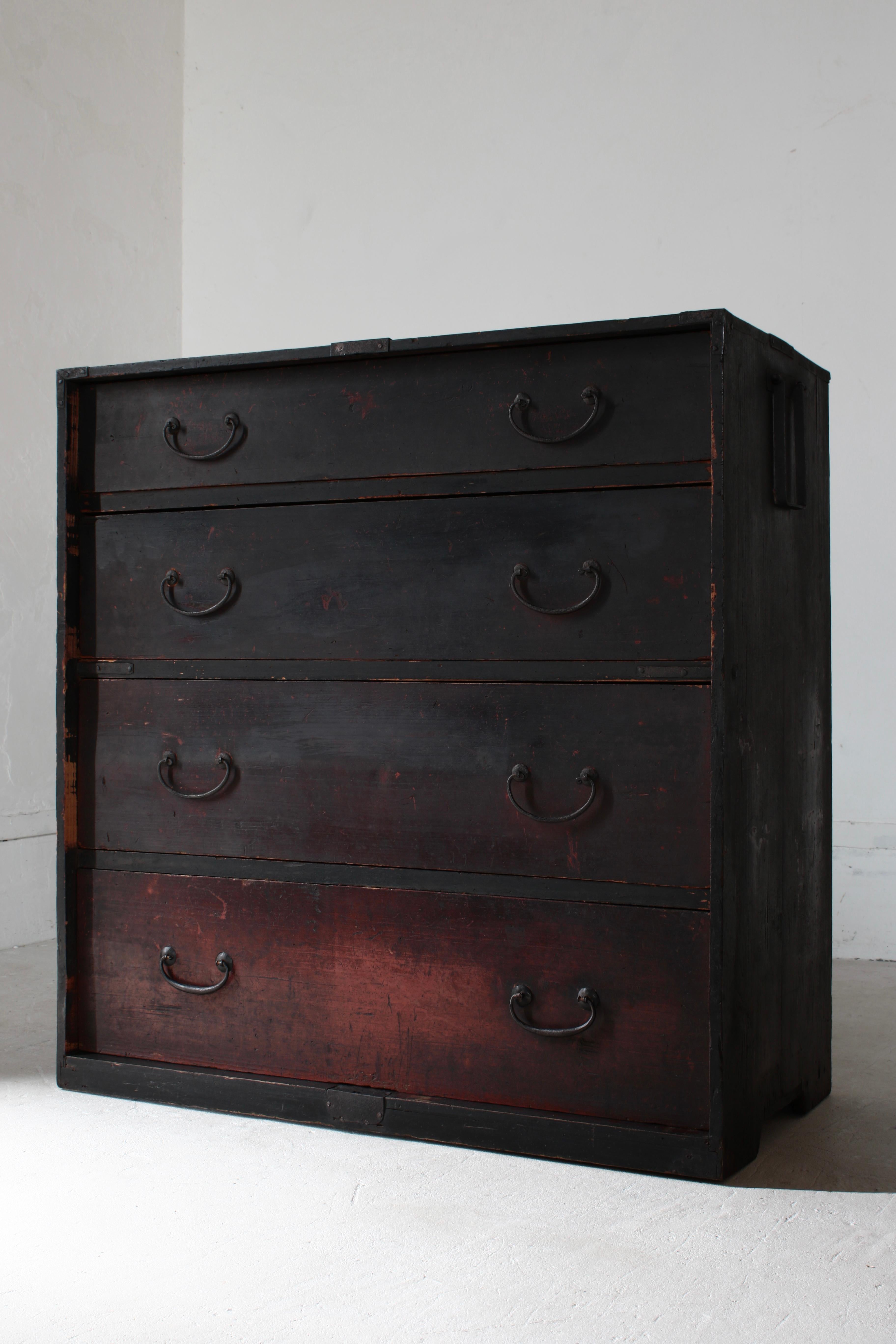 Antiquités japonaises Tansu / Tiroir de cabinet noir / 1868-1912s / Wabi-Sabi Mingei 10