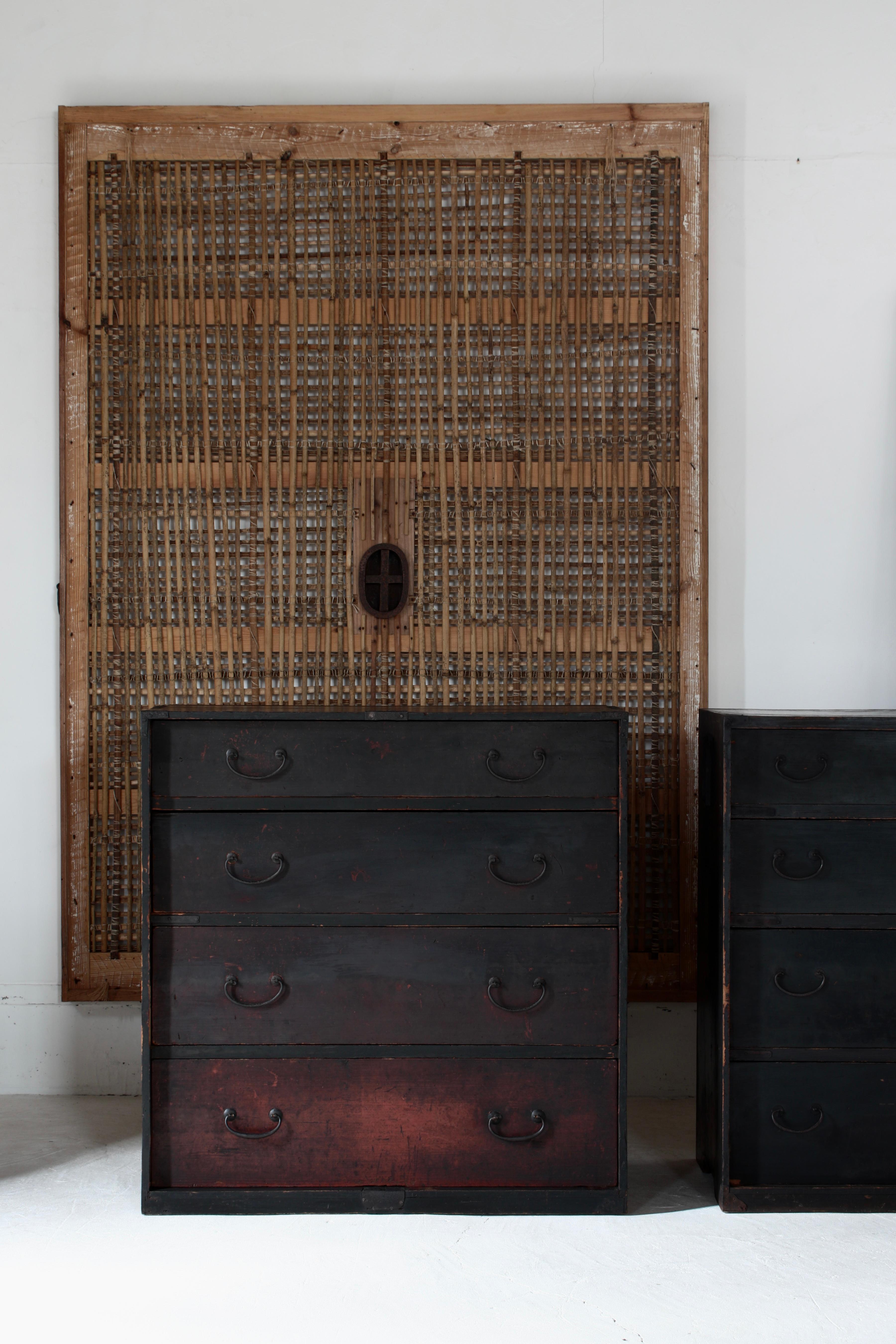 Meiji Antiquités japonaises Tansu / Tiroir de cabinet noir / 1868-1912s / Wabi-Sabi Mingei