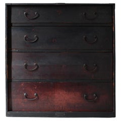 Antiquités japonaises Tansu / Tiroir de cabinet noir / 1868-1912s / Wabi-Sabi Mingei