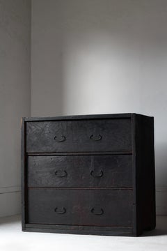 Japanese Antique Black Tansu / Cabinet Sideboard / 1800-1868s Wabi-sabi